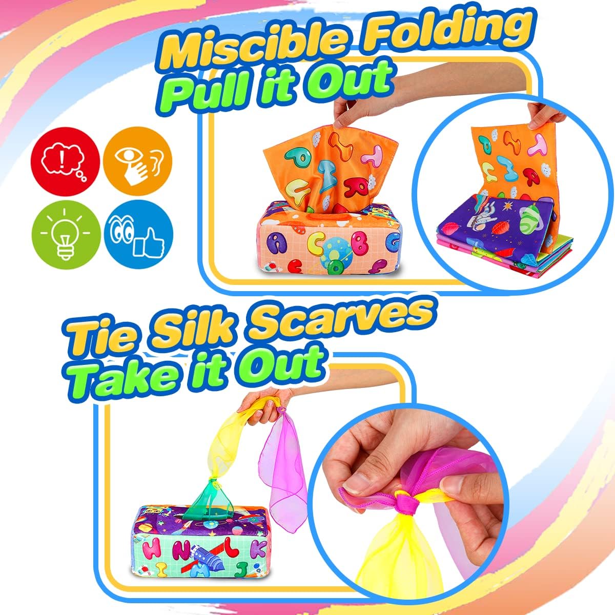Baby Tissue Box Toy: Newborn Infant Toddlers Sensory Pull Toys - Educational Toys for Babies 6 to 12 Months - Magic Scarf Tissue Box Toy for Preschool Kids Early Learning