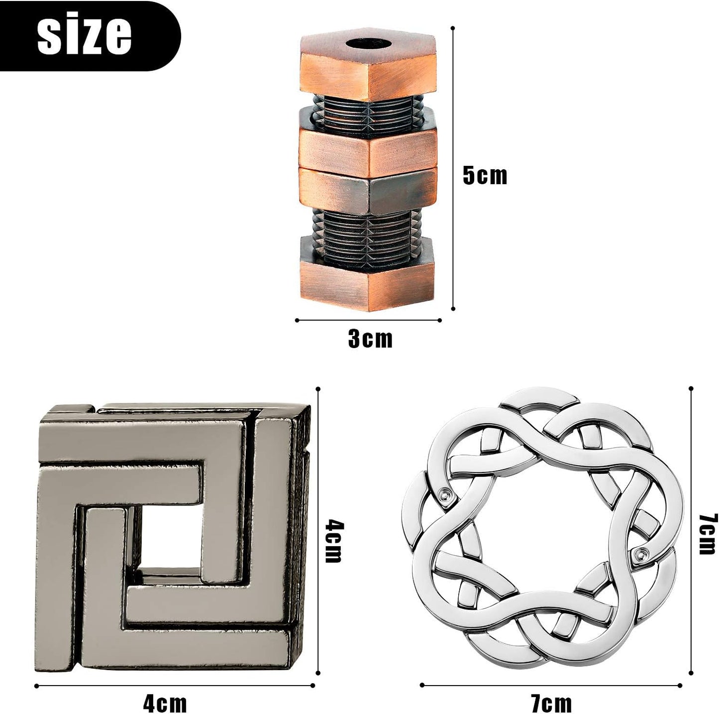 3 Pieces Brain Teaser Metal Puzzle Toy, Handheld 3D Unlock Interlocking Puzzle, Metal Knot Puzzle Mind Games for Adults Teens Educational Toy Gift (Classic Style)