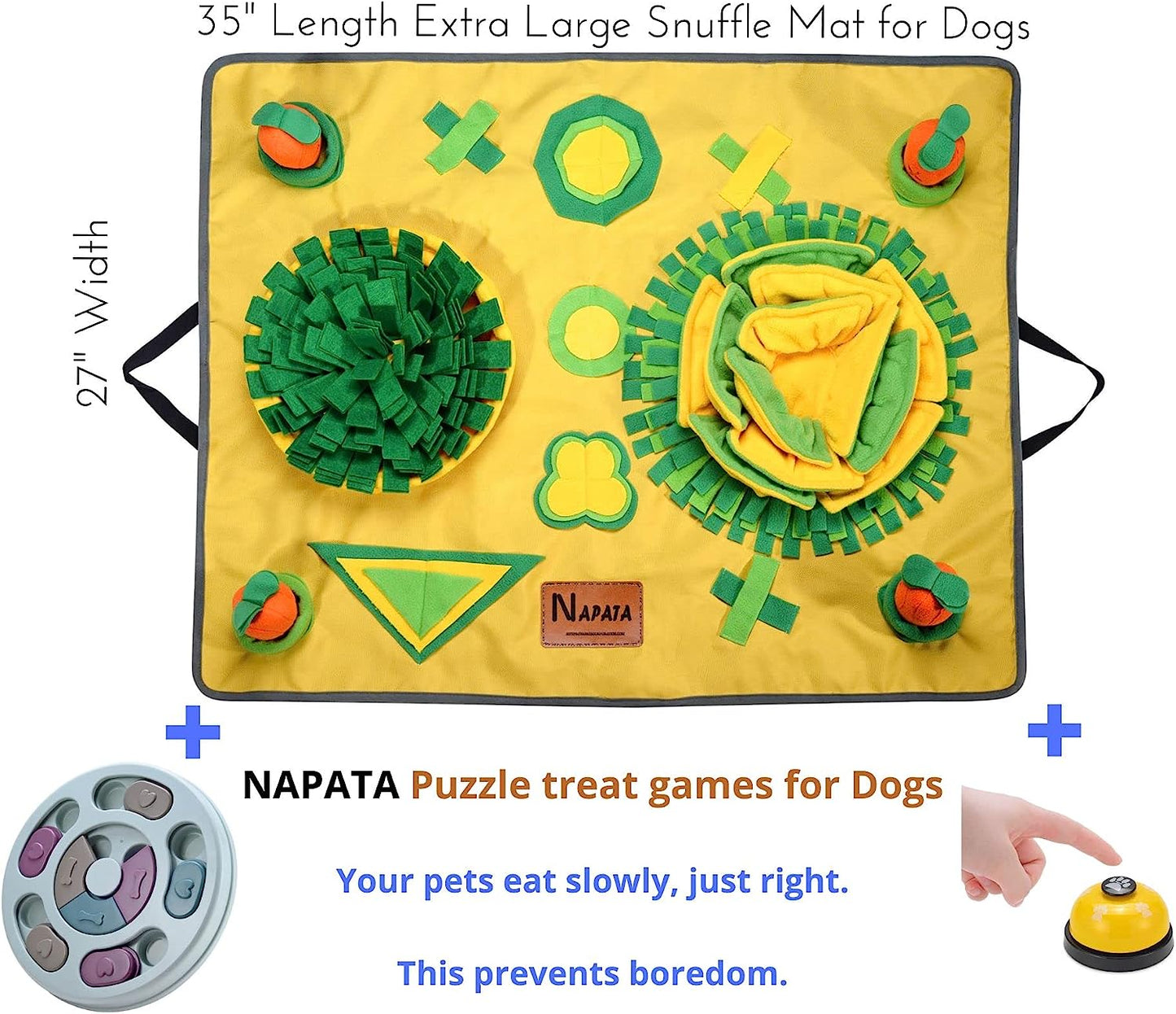 3-Pack: Large Snuffle Mat for Dogs Improves Pet Foraging Skills. Treat Game Mental Stimulation. Pets Enjoy The Intermediate Interactive Dog Puzzle Toys and Training Bell, Yellow, Blue