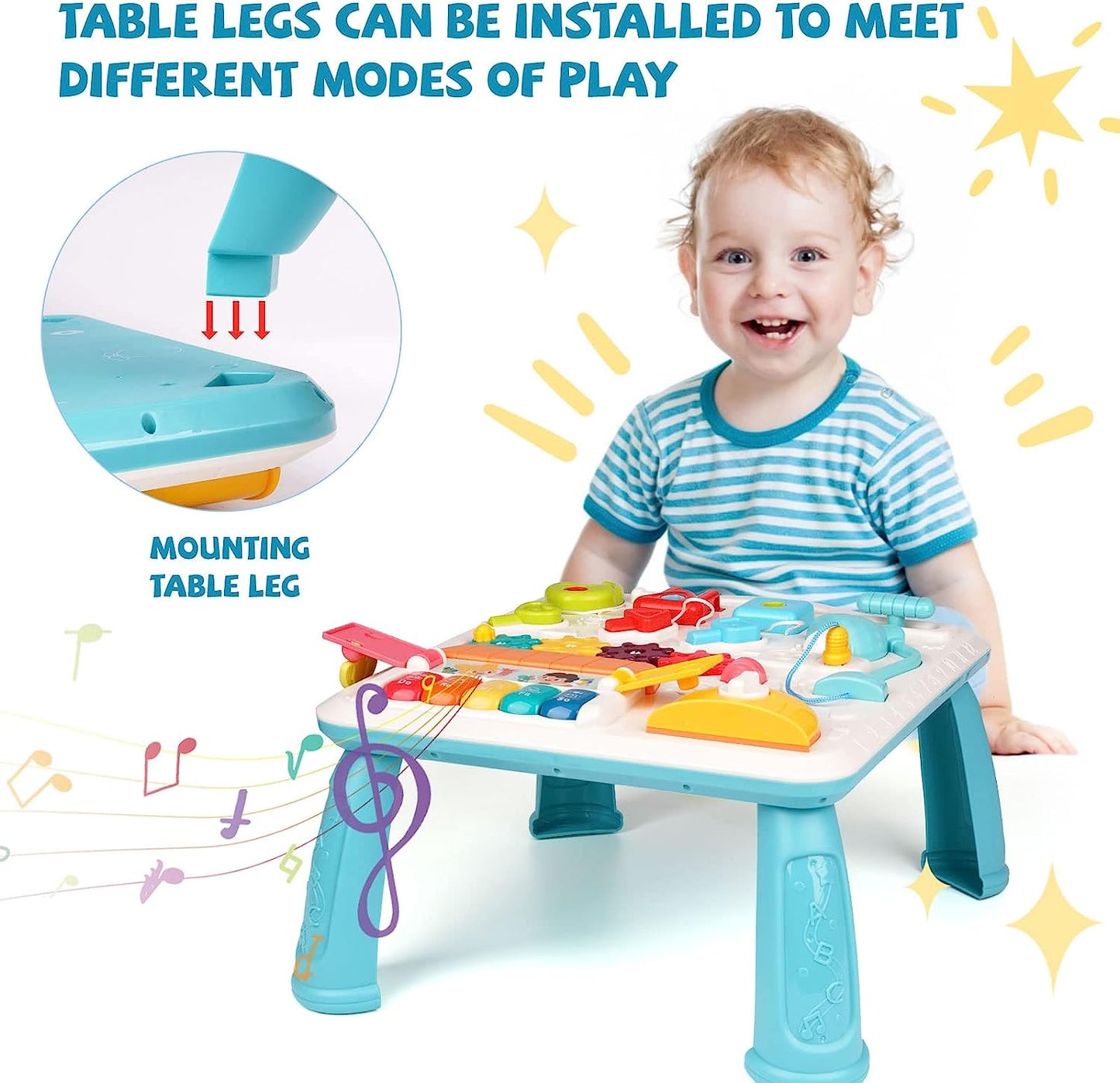 Busy Board for Toddlers 1-3 Years Old- Xylophone Baby Musical Toy, Sensory Board Pretend Play Baby Busy Board Toddler Activity Board with Music and Lights- Unique Baby Travel Toys
