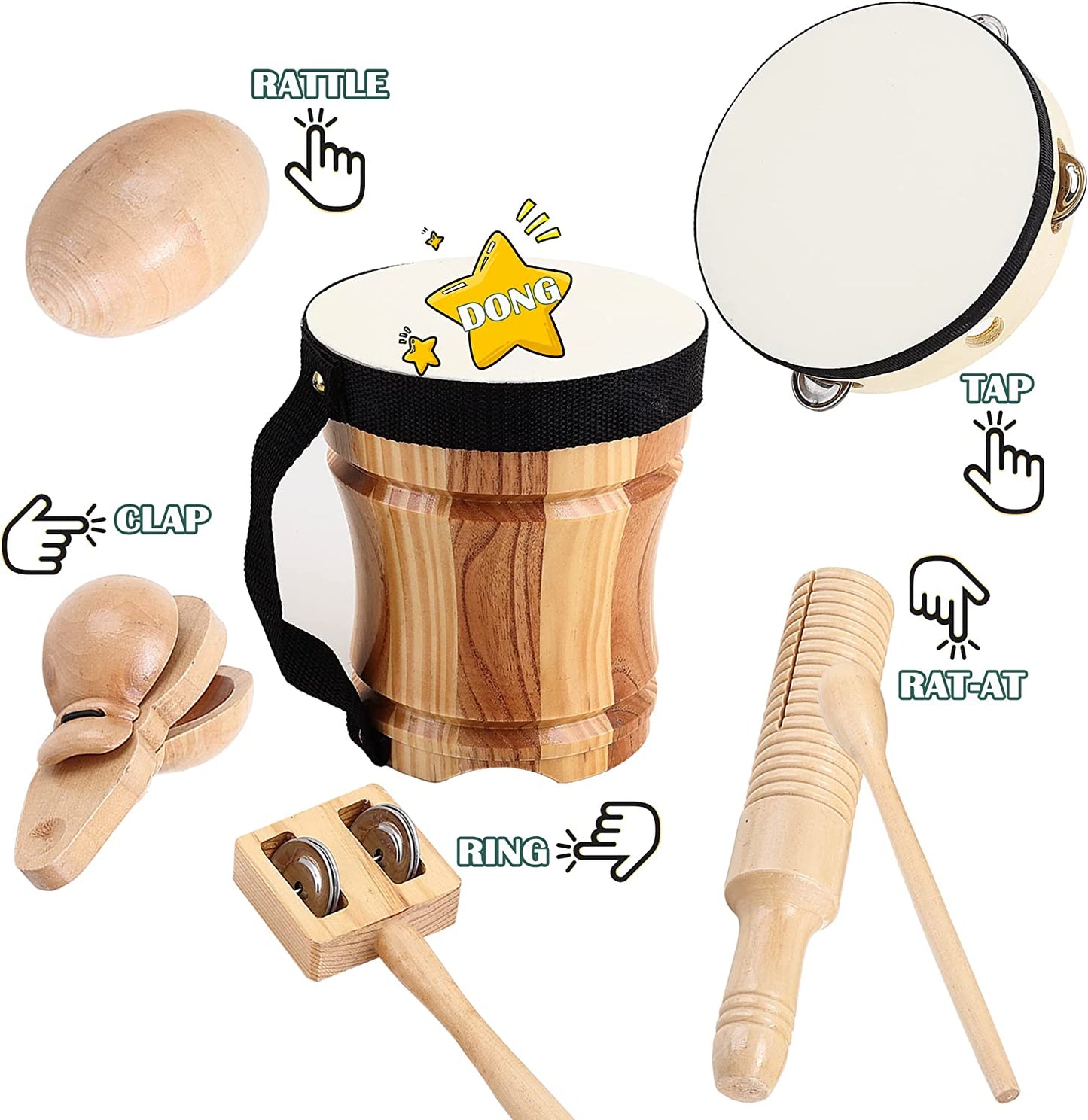 Wooden Musical Instruments Toys, Kids Musical Instruments, Toddler Musical Instruments, Eco-Friendly Music Set Natural Wood Percussion Instruments Set