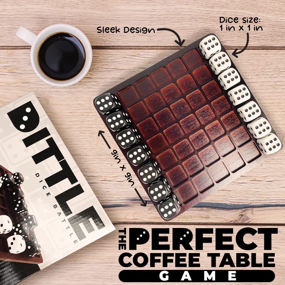 Dittle - Dice Battle | Ages 6+ | Unique Wooden Coffee Table Games For Adults And Family | Best Board Games For Kids 2 Player | Bar Games For Adults Indoor Tabletop Games | Wood Table Top Games Adult
