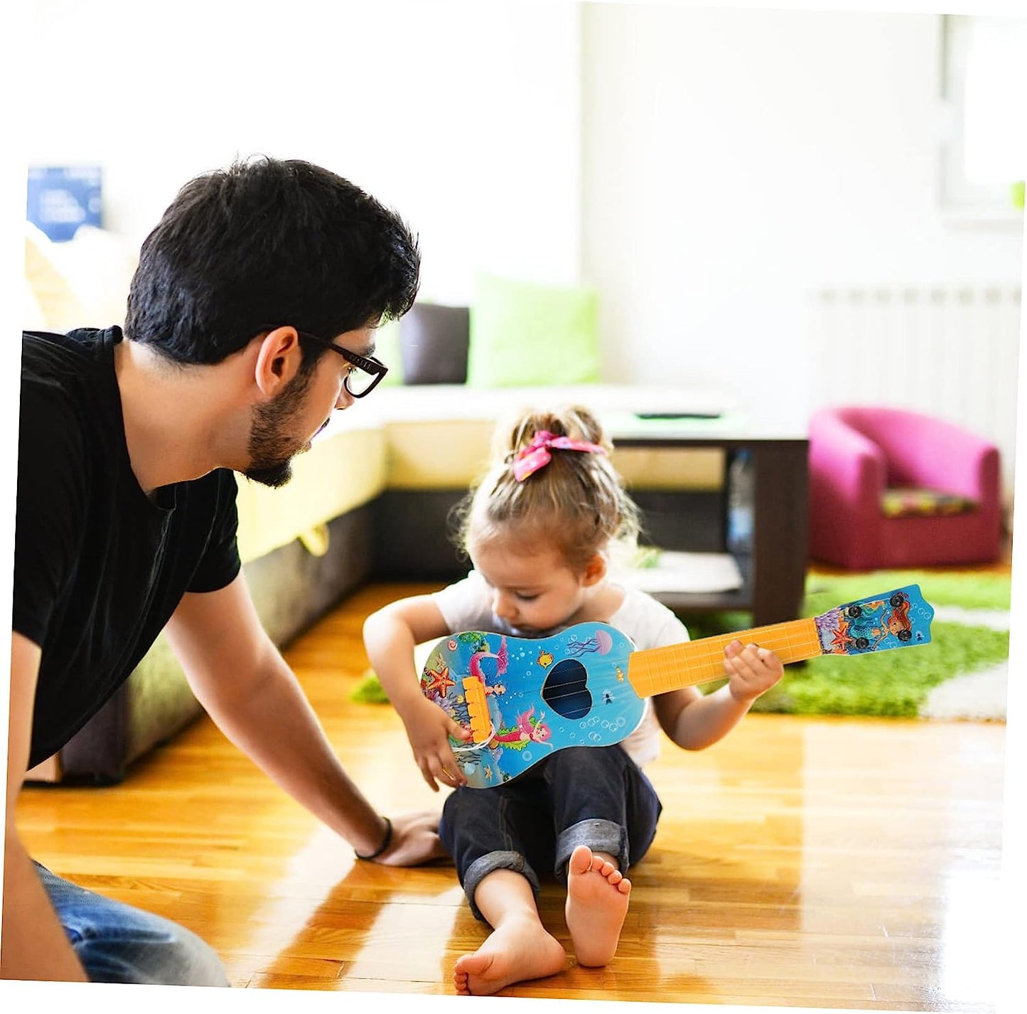 2pcs Children's Guitar Baby Music Toy Baby Animal Toys Classical Guitar Kids Ukulele Toy Musical Guitar Toy Ukulele Plastic Colorful Early Learning Ukulele Toy Child Guitar Gift