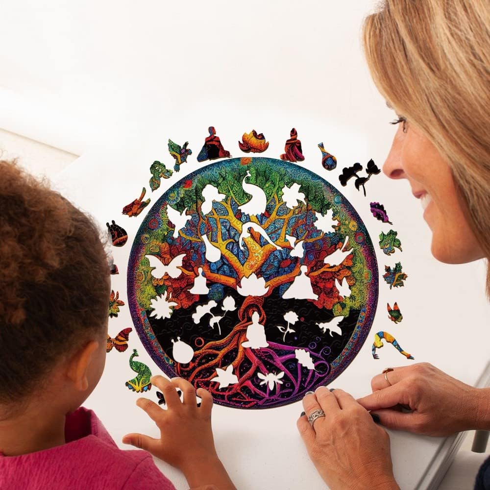 Wooden Puzzle for Adults and Kids, 11.8 * 11.8in Colorful Life Tree Wooden Puzzles with Unique Shapes, Wooden Jigsaw Puzzle Gifts for Everyone (Tree of Life -200pcs)