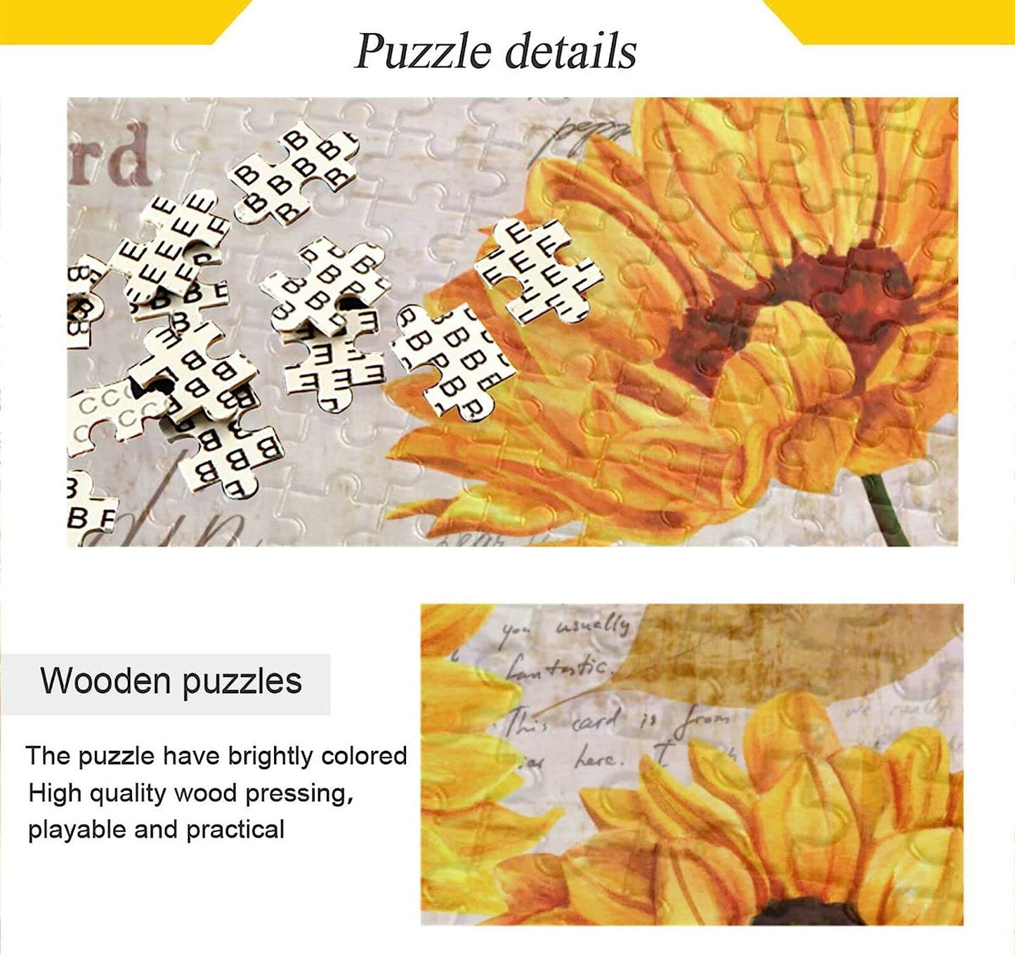 Sunflower 1000 Pieces Wooden Jigsaw Puzzle for Adults Teens Kids, Fun Family Game for Holiday Toy Gift Home Decor