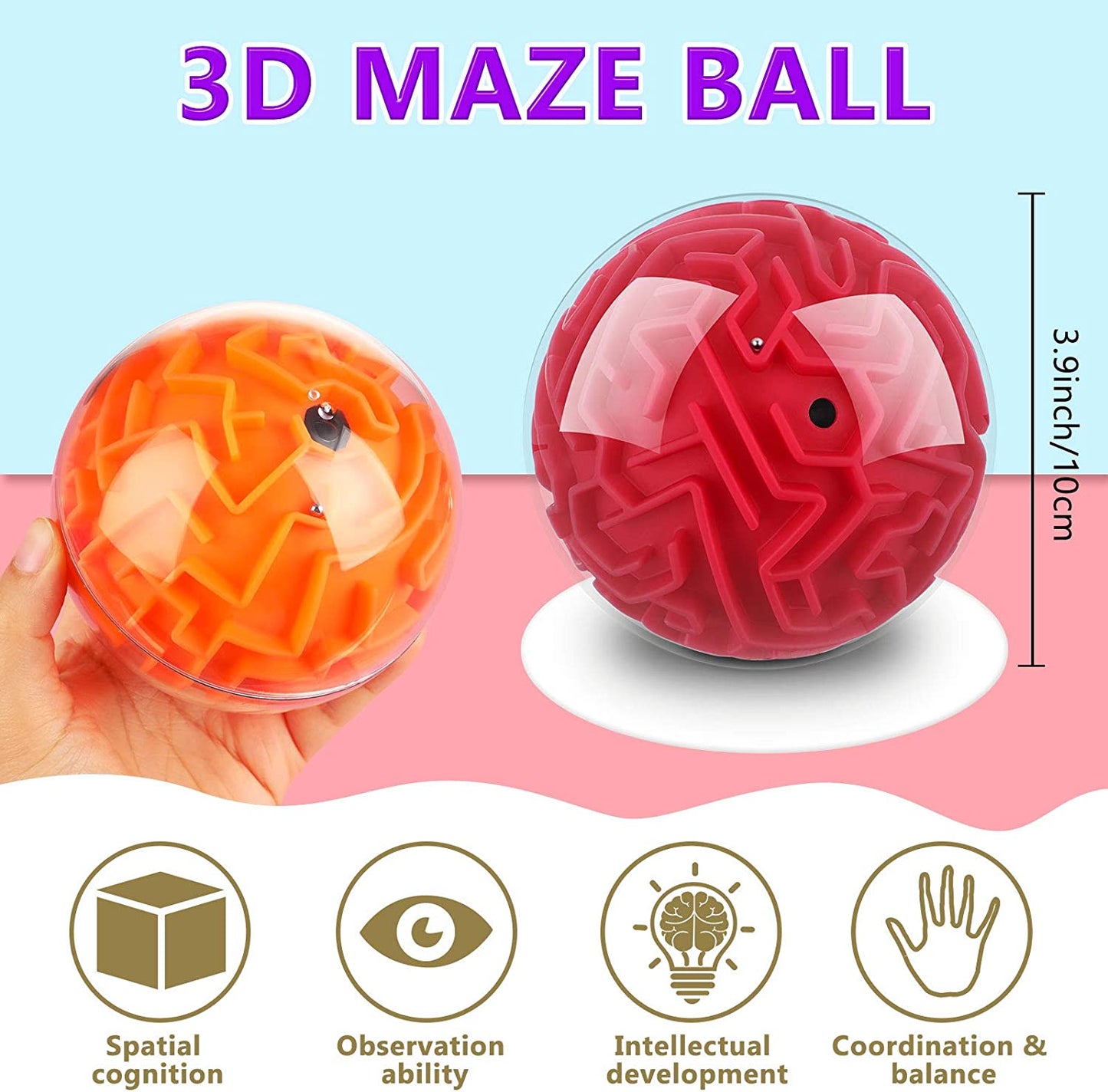 4 Pieces 3D Maze Ball Maze Puzzle Ball Magic Brain Teasers Games Sphere Educational Puzzle Toys Maze Puzzle Cube Ball for Adults and Students Teens and Hard Challenges Game Lover