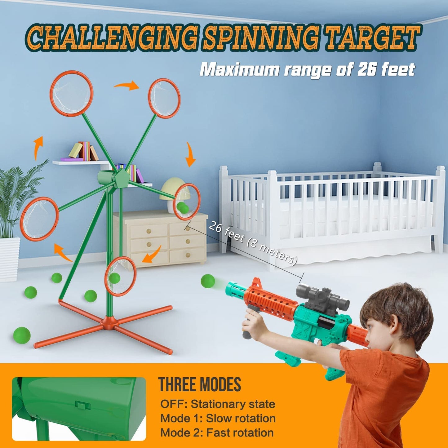 Shooting Games Toys for Age 5-6 7 8 9 10 + Year Old Boys, Kids Toy Sports & Outdoor Game with Moving Shooting Target & 2 Popper Air Toy Guns & 24 Foam Balls, Gifts for Boys and Girls
