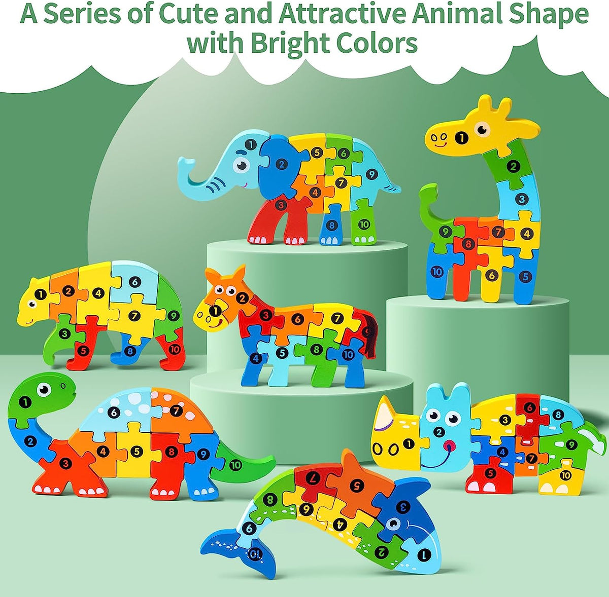 7 Pack Wooden Animal Toddler Puzzles for Kids Ages 3-5, Baby Toys for Kids Age 2 3 4 5 6 Years, 7 Animal Shape Learning Jigsaw Toys for 3 Year Olds for Boy Girl Ideal Gift