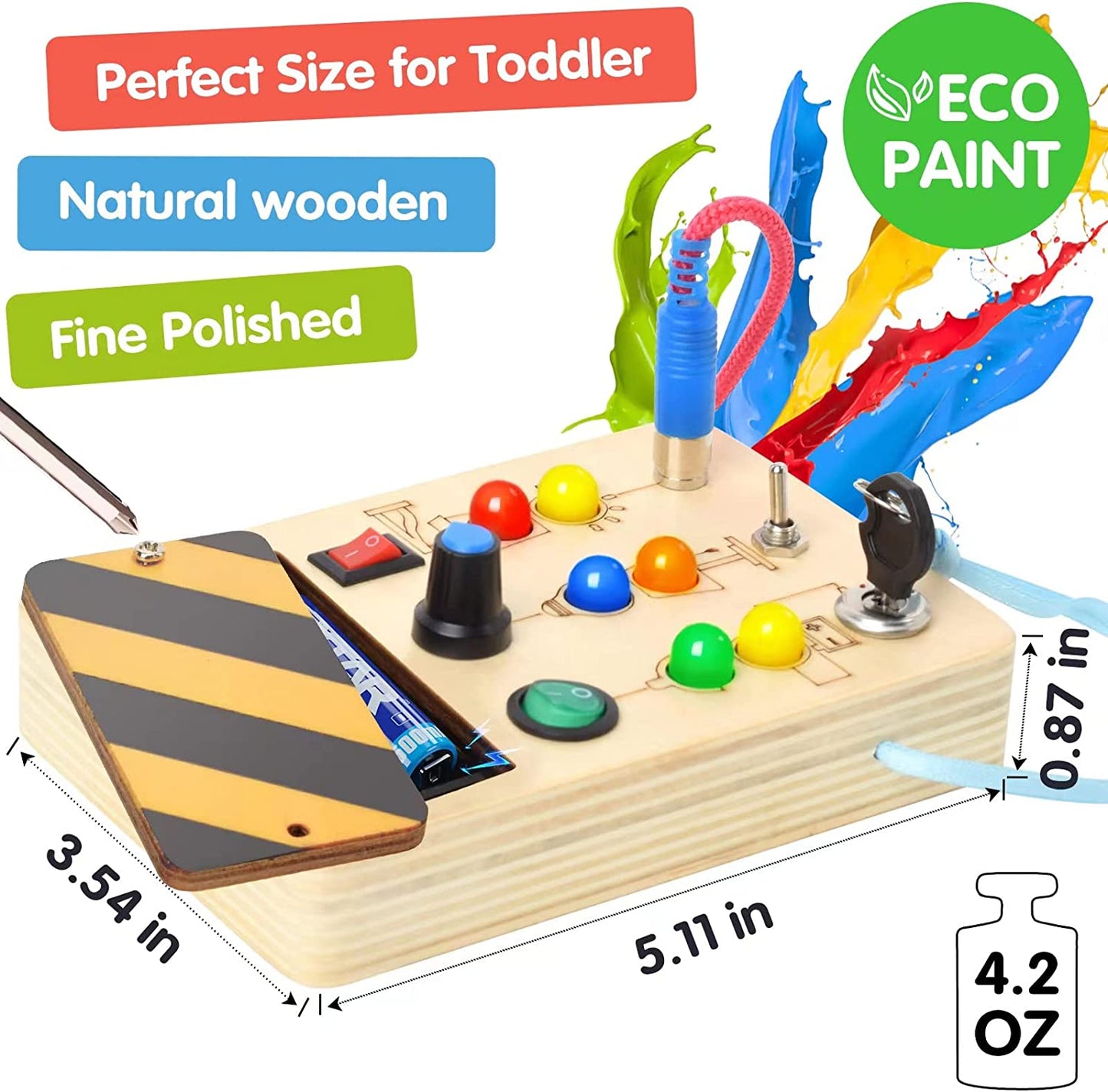 Busy Board with LED Light, Toys with Toggle Switch, Sensory Toys for Toddlers 1-3, Travel Toys for Educational Toddler Activities for 1 2 3 4 Year Old Boys & Girls