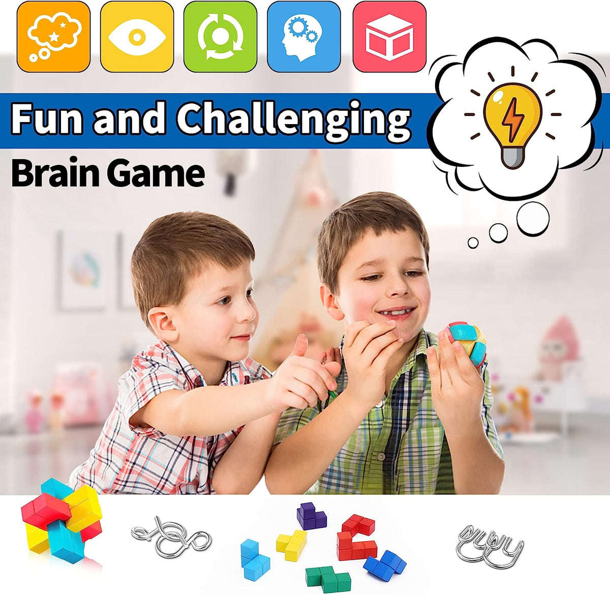 3D Brain Teasers Puzzles Toys - 11 Pack Colorful Large Wooden and Metal Easter Birthday Gifts for Kids 6-12 and Adults, Unlock Interlock Educational Sensory Autism Game Toys IQ Logic Test