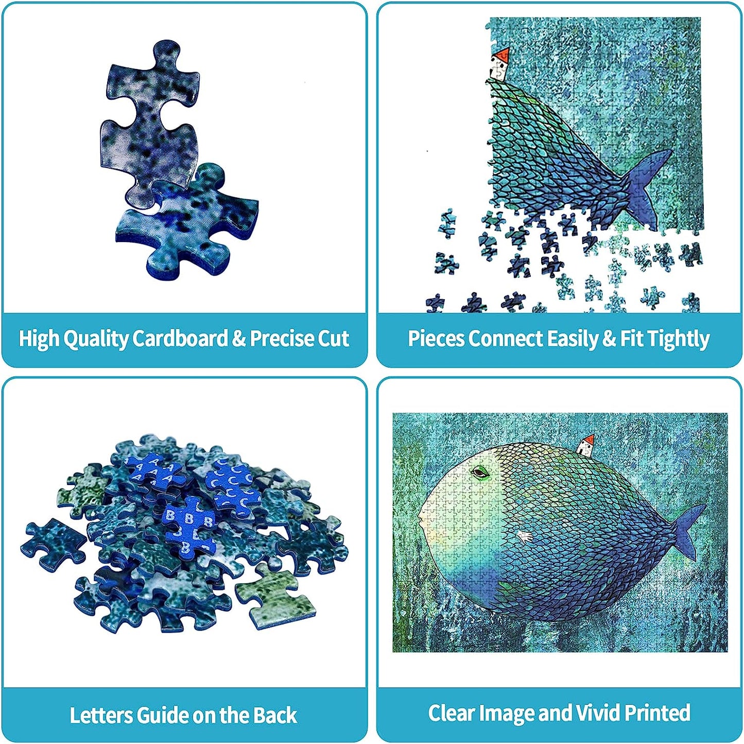 Jigsaw Puzzles 1000 Pieces for Adults Big Fish Puzzles Art Fish Painting Jigsaw Puzzles Small House Puzzles for Adults 1000 Piece Educational Puzzle Game Intellectual Toy for Teens Kids