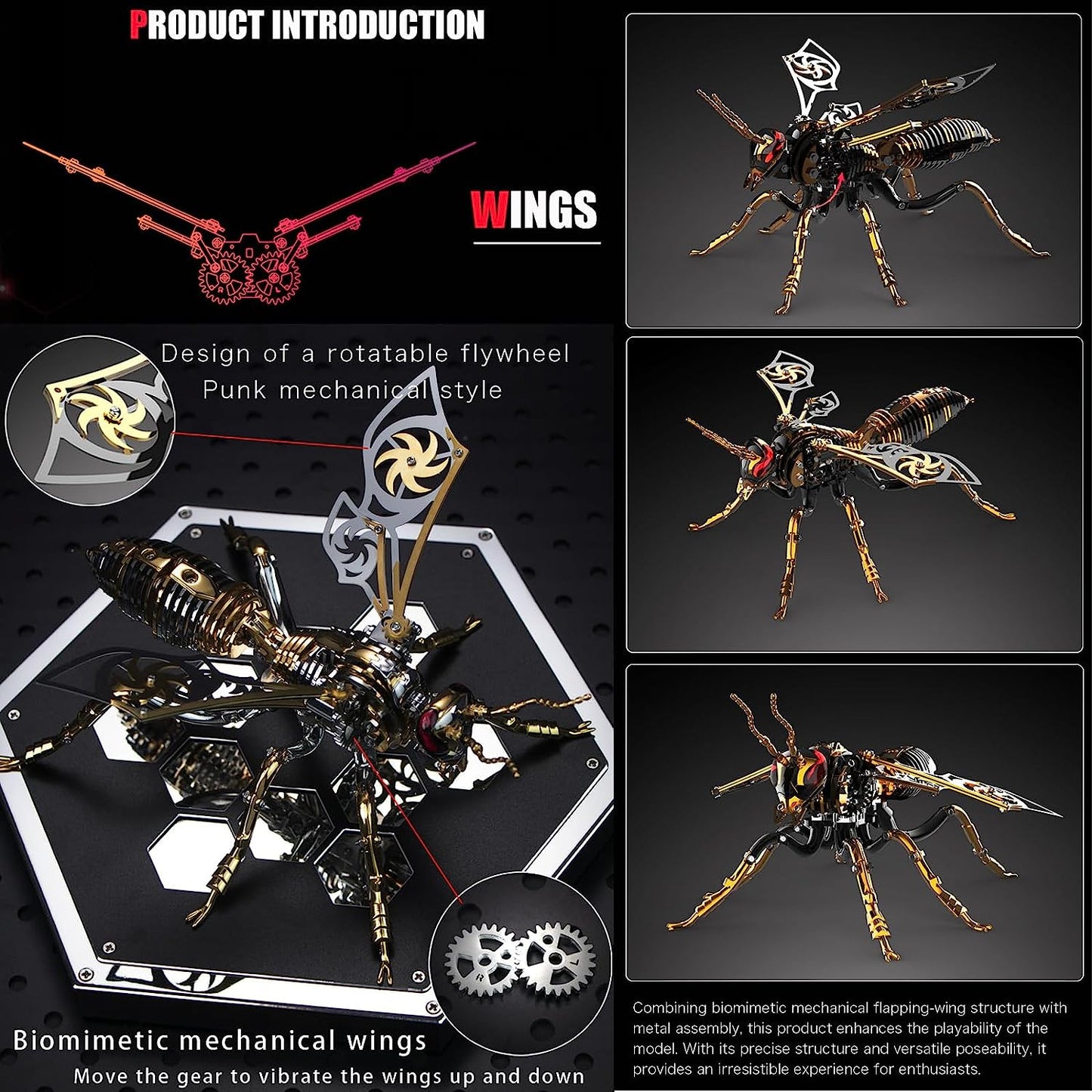 3D Metal Puzzles for Adults: Northern Giant Hornet Metal Model Kits, 3D Metal Puzzle Mechanical Wasp Building Blocks, Difficult DIY for Assembly, Birthday Gifts for Men (3D Metal Wasp-Silver)