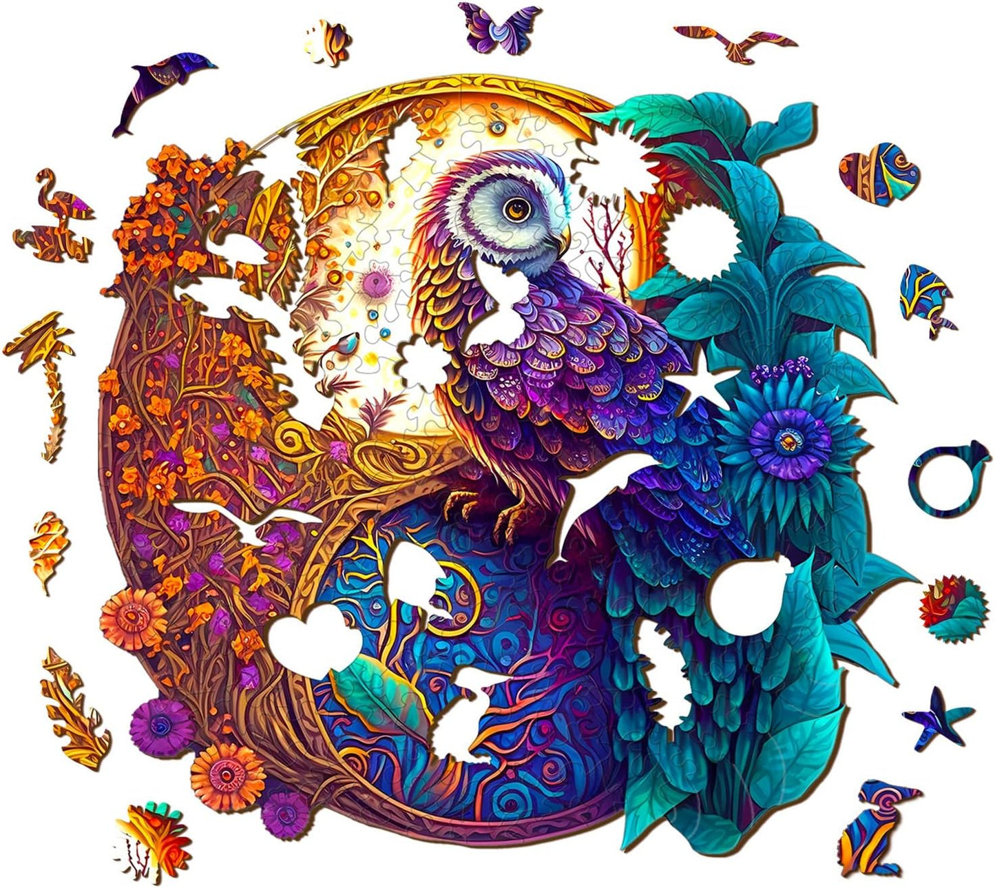 Wooden Jigsaw Puzzles-Wooden Puzzle Adult Unique Shape Advanced Yin Yang Owl Wooden Jigsaw Puzzle for Adult, Family Puzzles 11.8 * 11.8in 200pcs