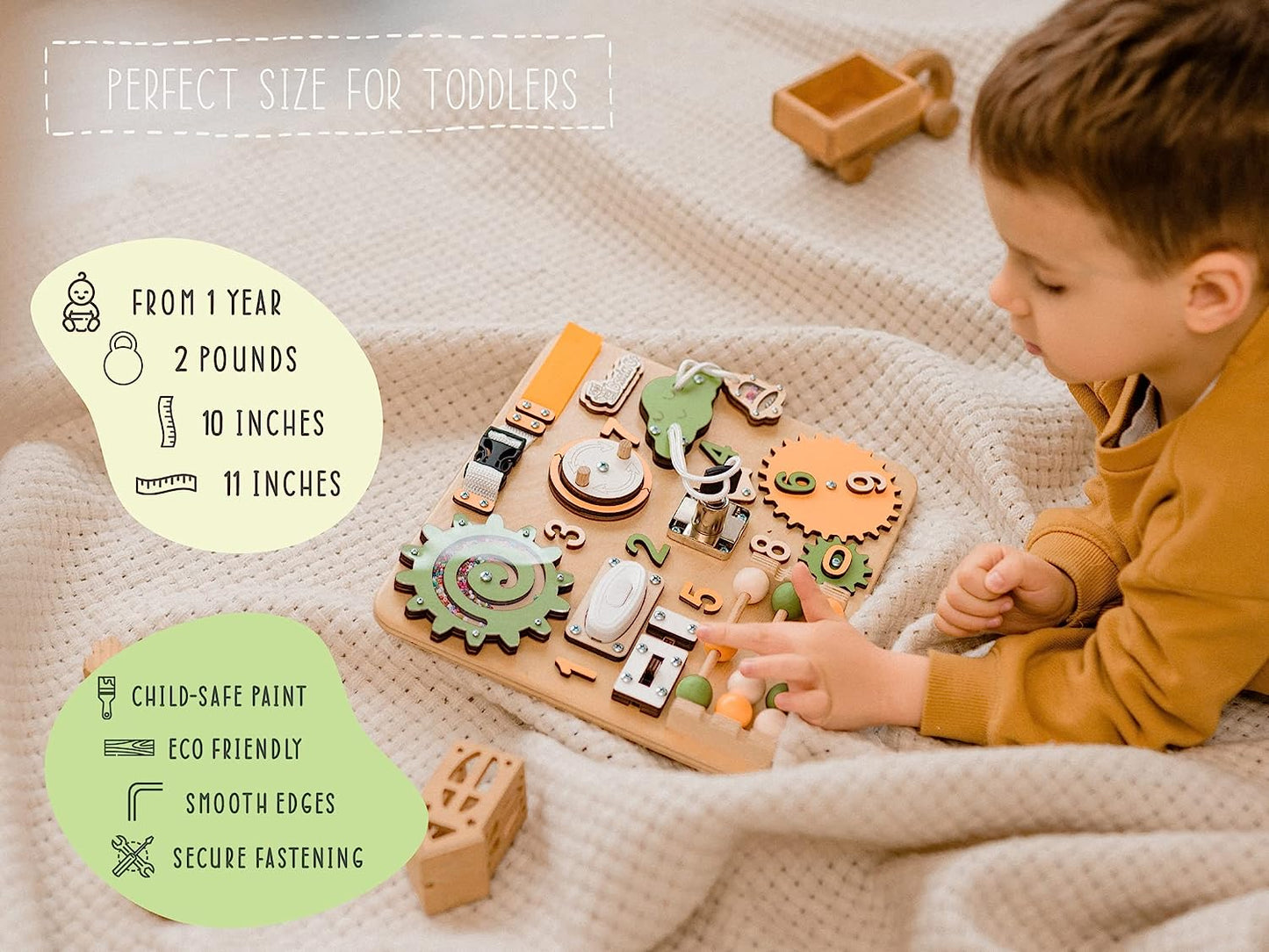 Busy Board for Toddlers, Sensory Game, Board for Kids, Activity Toy for Toddlers, Develop Fine Motor Skills, Educational Learning Toy, Learning Wooden Travel Toy, Doors and Locks