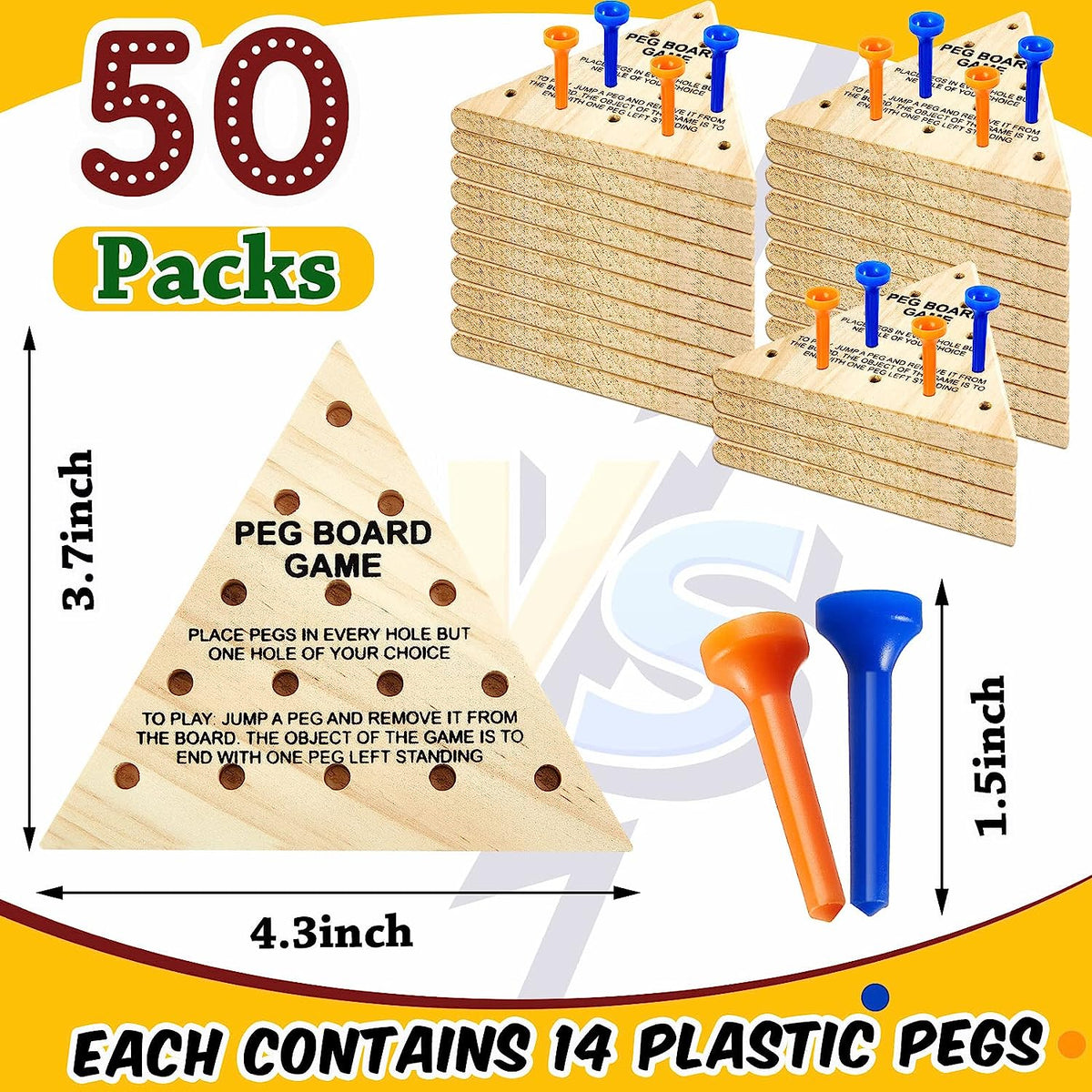 50 Pack Wooden Peg Games Bulk Triangle Wooden Board Games Triangle Game Wooden Triangle Board Games Family Travel Games Fun Triangle Puzzle Wooden Strategy Toy for Adults Teens