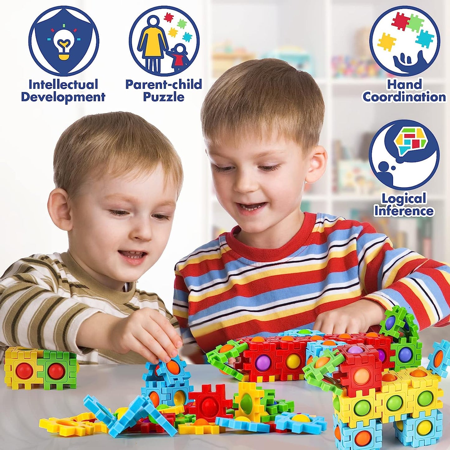 Sensory Building Blocks Toys for Boys: Pop it Bubble Blocks Toys for Toddlers Age 3 4 5 6 Year Olds Silicone Puzzle Games Toys for 3-6 Year Old Kids Sensory Toys for Autism Early Educational Toys