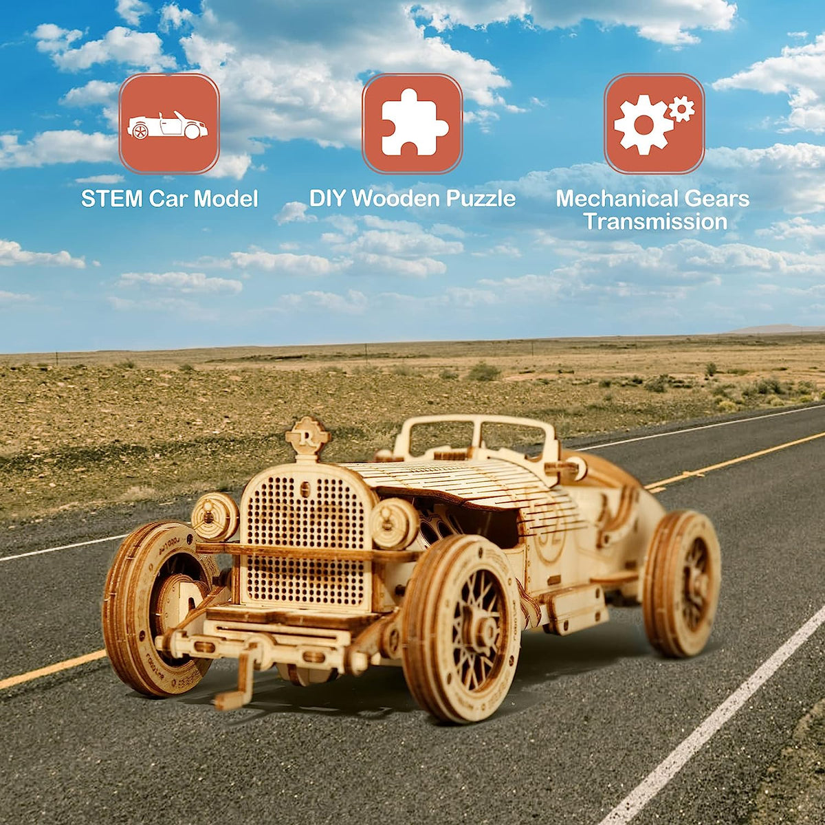Model Cars to Build, 3D Wooden Puzzle for Adults & Teens, DIY Scale Mechanical Car Model Building Kits, Best Toys Gift for Kids - Grand Prix Car