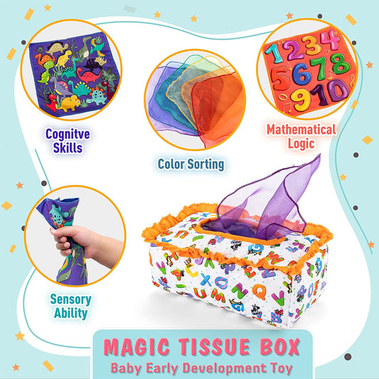 Baby Toys 6 to 12 Months, Toys for Babies 6-12 Months, Soft Baby Magic Tissue Box, Infants Contrast Crinkle Sensory Toy for 1 Year Old Boys Girls Kids Early Learning Toys Baby Gifts