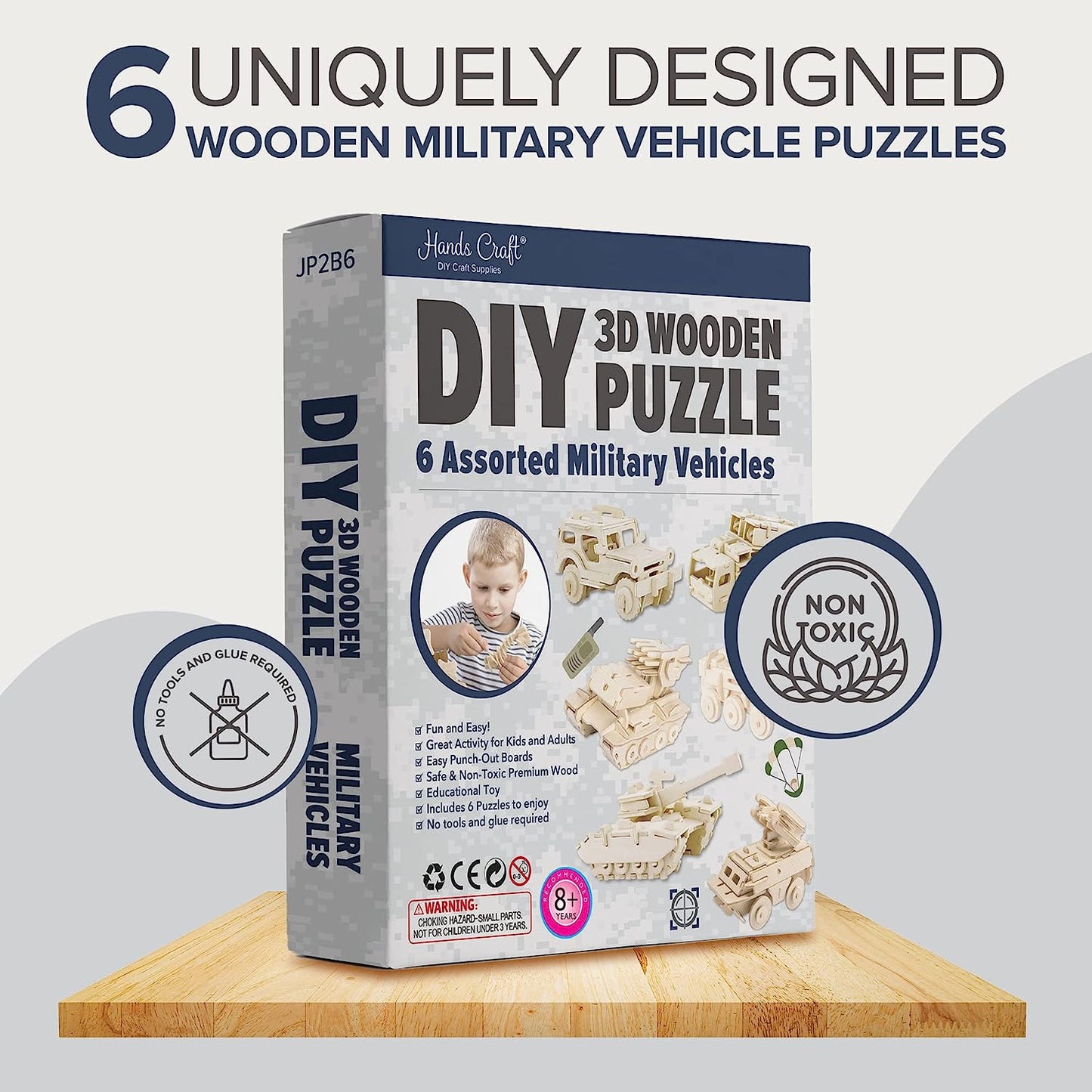 DIY 3D Wooden Puzzle – 6 Assorted Military Vehicles Bundle Pack Set Brain Teaser Puzzles Educational STEM Toy Adults and Kids to Build Safe and Non-Toxic Easy Punch Out Premium Wood JP2B6