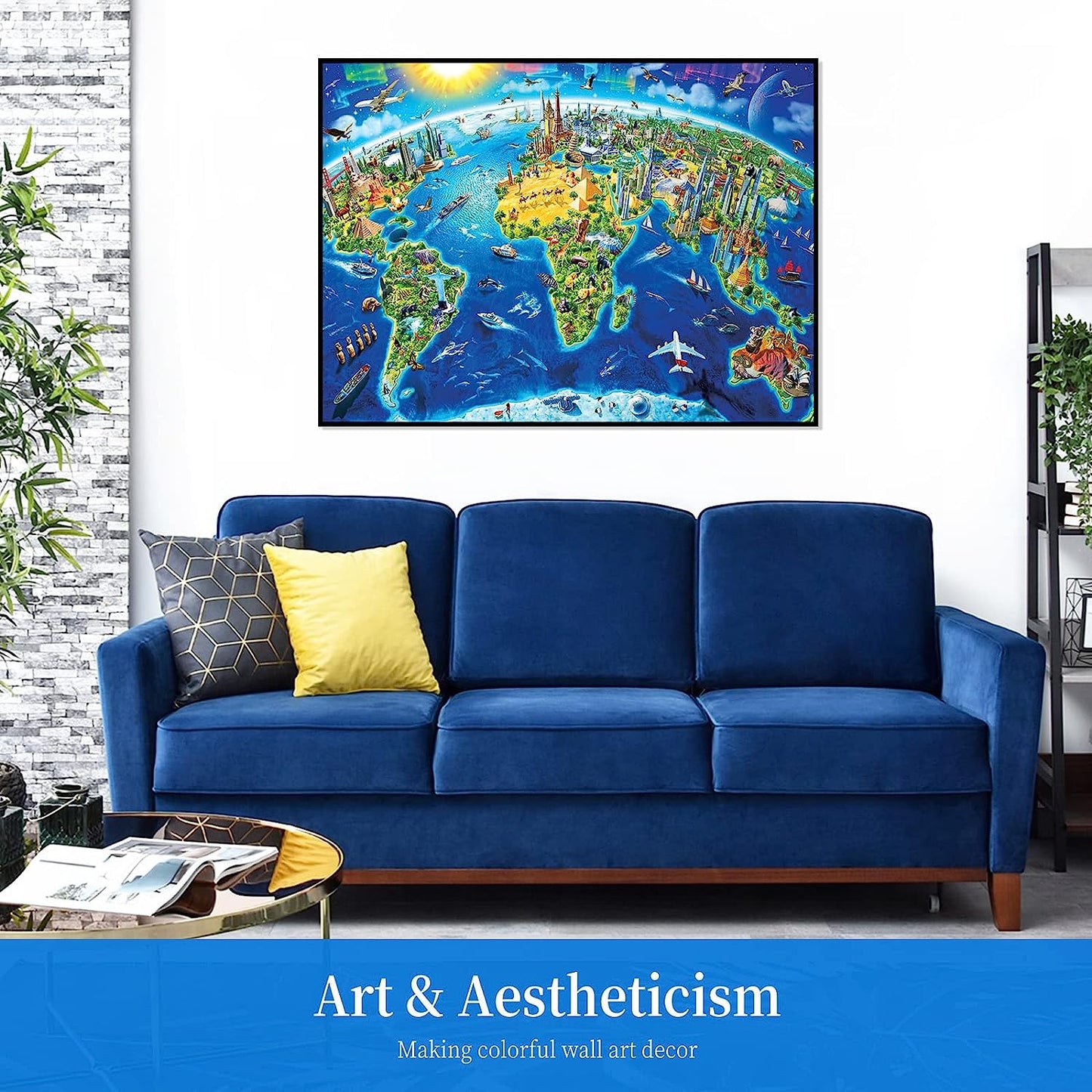 World Map Puzzle 1000 Pieces Puzzles for Adults - 27.6 x 19.7 Inch, Jigsaw Puzzles 1000 Pieces for Adults & Kids - Landmarks Map World Puzzles 1000 Pieces, Challenge Puzzle Educational Toy Family Game