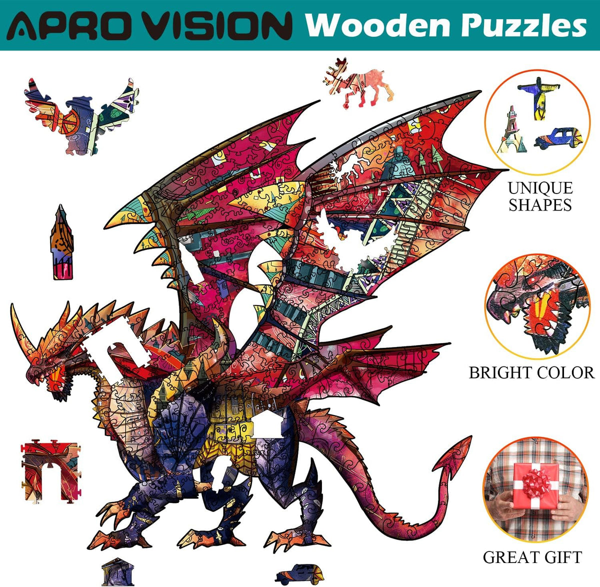 Wooden Jigsaw Puzzles for Adults and Kids,11x10in 209 Pieces Dragon Puzzle,Fun Gift for Family and Friends,Wooden Puzzle for Adults