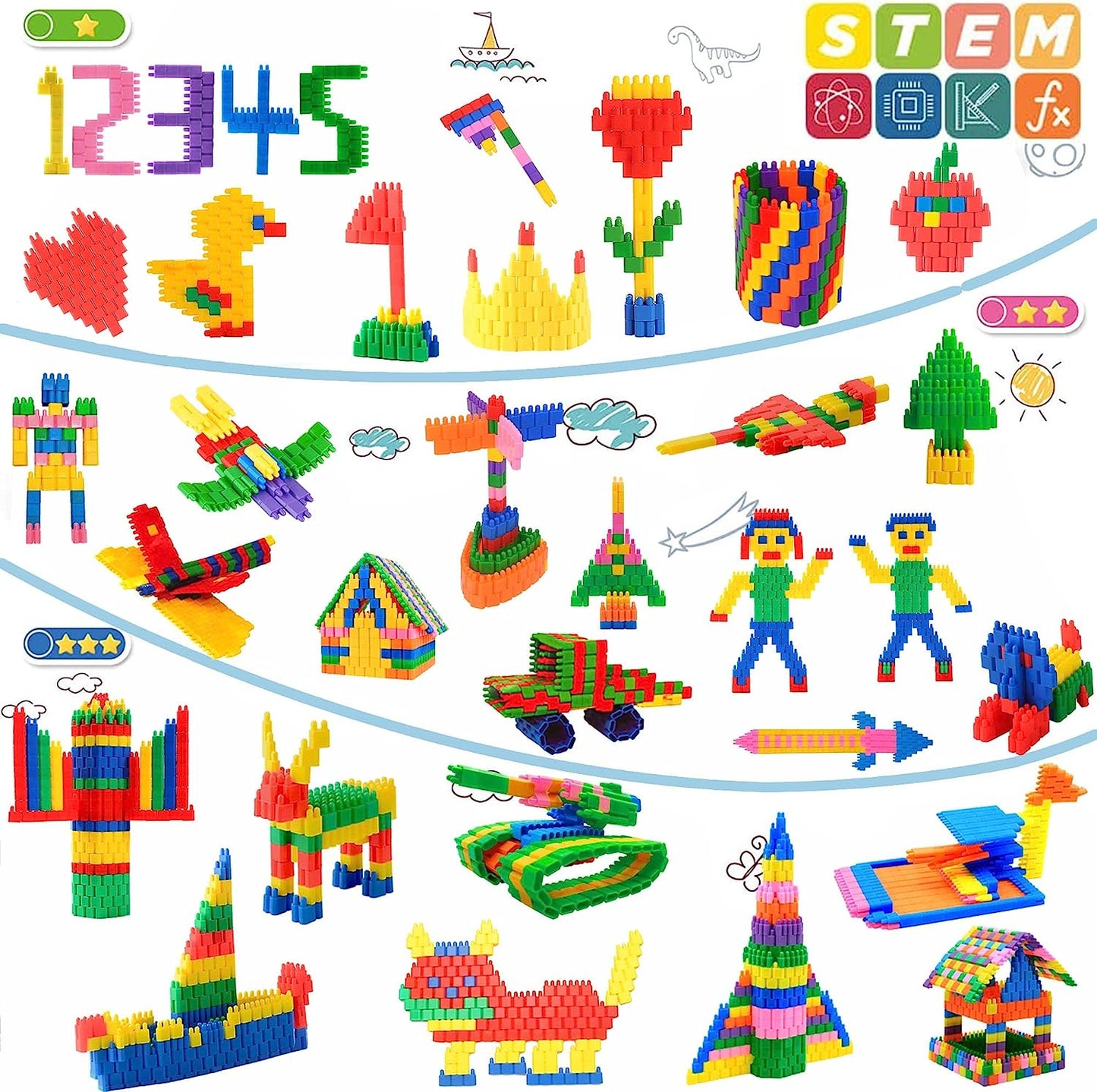 Kids 600pcs Set Building Blocks Construction Toy - Learning Playset STEM Educational Kit Child Branin Development Preschool Kindergarten Toy