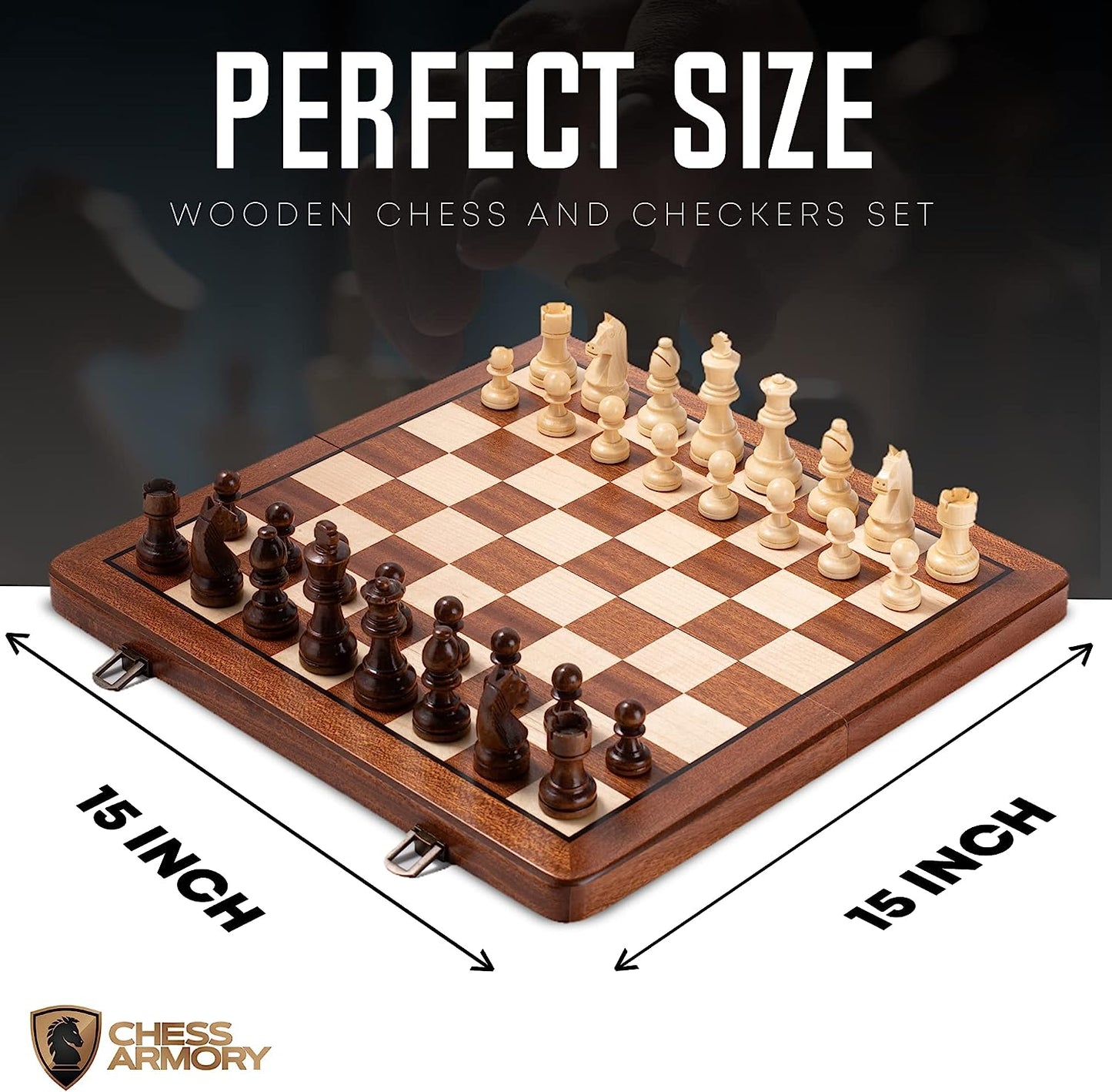 Premium Checkers and Chess Set - Wooden Board Game with a Portable Wood Case and Secure Storage for Pieces, Set for Kids and Adults (Sapele Wood)