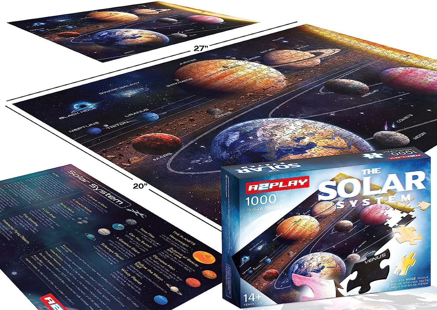 Solar System Space Puzzle for Adults, 1000 Piece Jigsaw Puzzle & Bonus Space Fact Poster, Premium Materials, 27.5 x 19.7 in