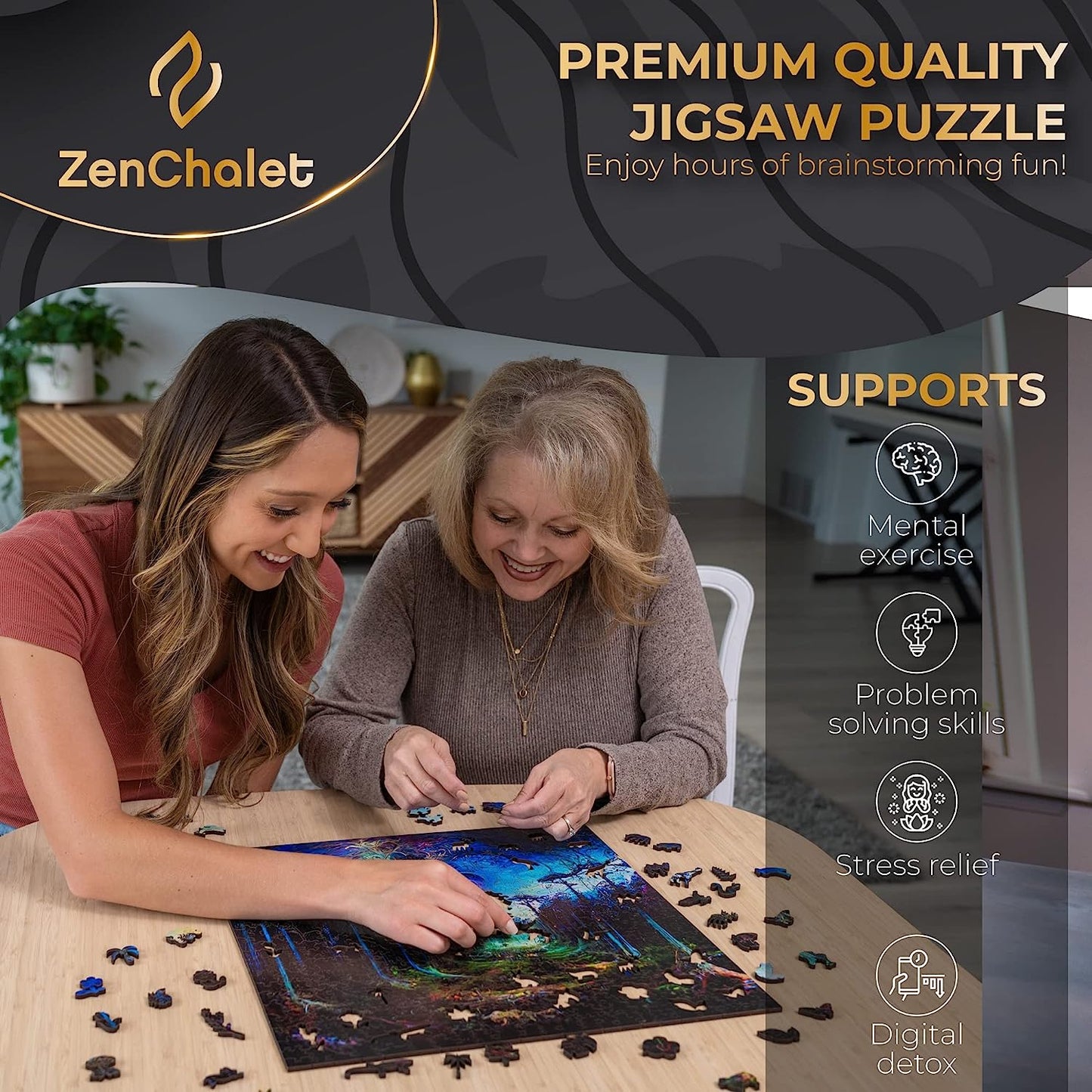 Epic Forest 500 Piece Wooden Jigsaw Puzzle for Adults - Uniquely Shaped Pieces with Durable Construction - Perfect for Birthday Gifts, Game Nights and Camping