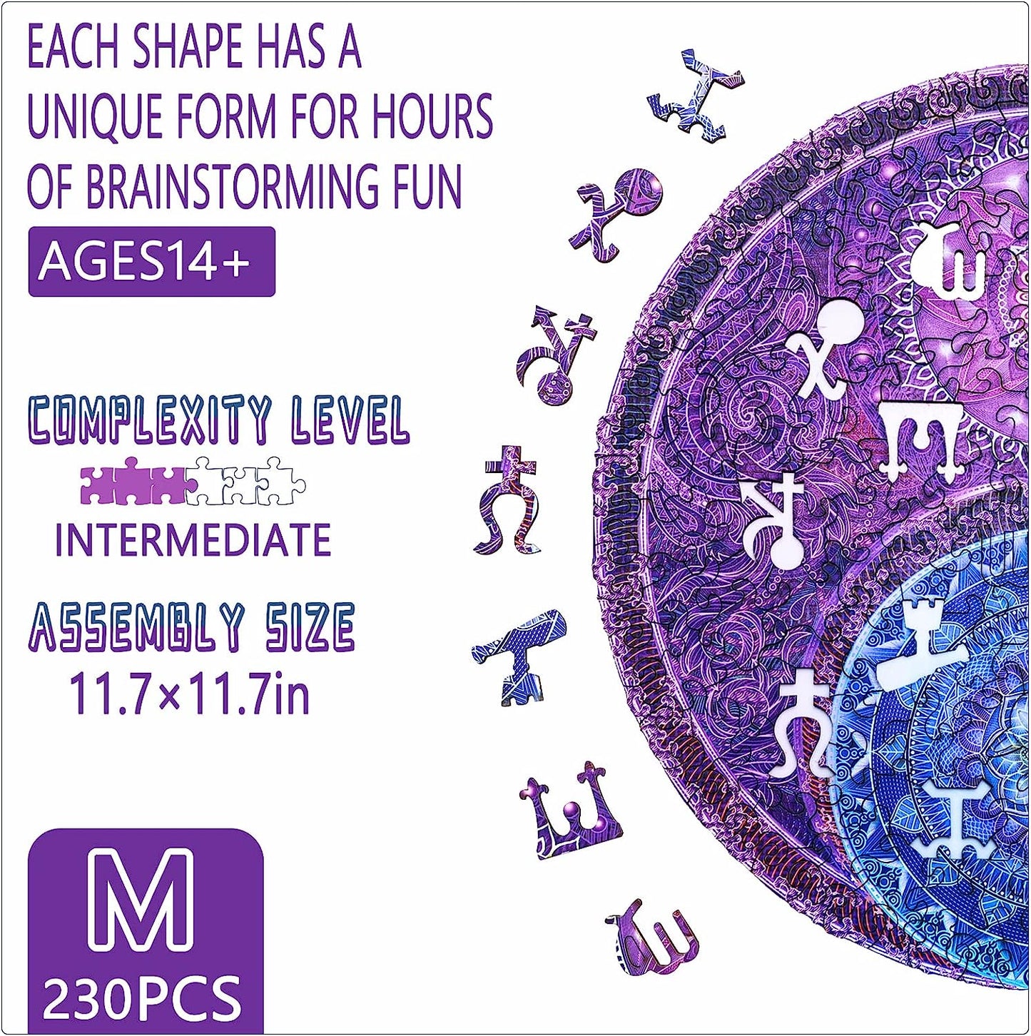 Wooden Jigsaw Puzzles, Wooden Puzzle Adult Unique Shape Advanced Yinyang Opposites Wooden Puzzles for Adults, Best Gift for Adults, Family Puzzles 230pcs (11.7x11.7 inches)