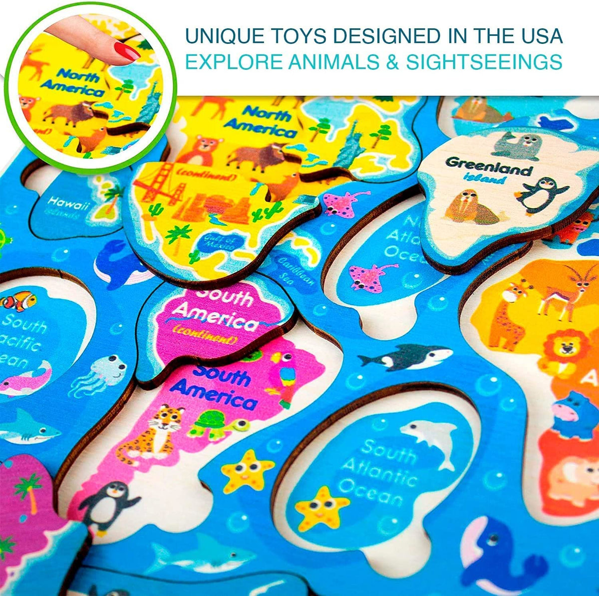 Wooden Puzzles for Kids Ages 3-5 by – 3 Educational Wood Toys for Kids 4-8 Year Old – Learning United States Game for 6-8-10 yo – Gift World, Space and USA Maps for Boys and Girls