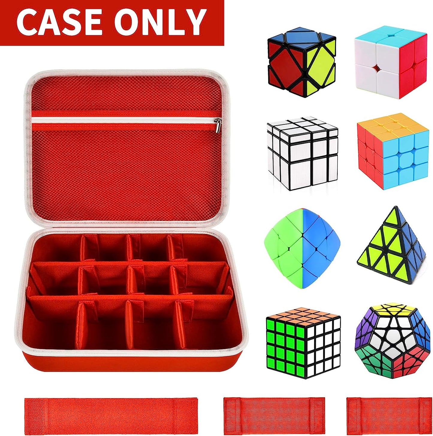 Speed Cube Storage Case Bag Compatible with Rubik’s/for Jurnwey Retro Brain Teaser Fidget Toy. Carrying Holder with Mesh Pocket Fits for Cube Stand/Tutorial (Box Only) - Red