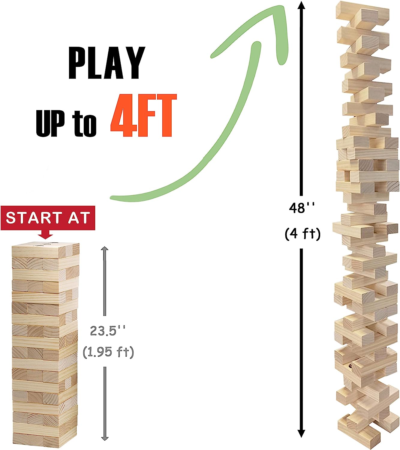 Large Tower Outdoor Games Wood Stacking Games Includes Scoresheet and Carry Bag - 54 Blocks