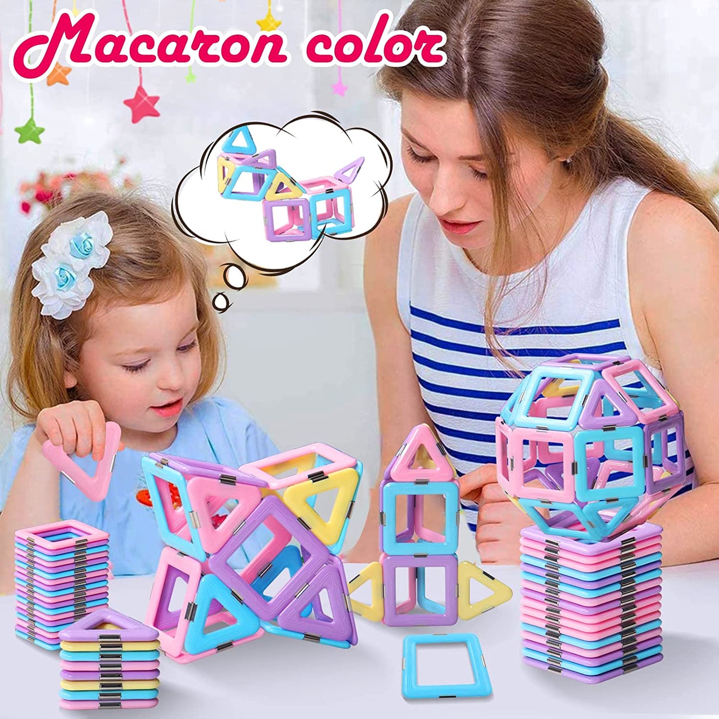 Magnetic Tiles Toys for 3 4 5 6 7 8+ Year Old Boys Girls Upgrade Macaron Castle Magnetic Blocks Building Set for Toddlers STEM Creativity/Educational Toys for Kids Age 3-6 Chris as Birthday Gifts