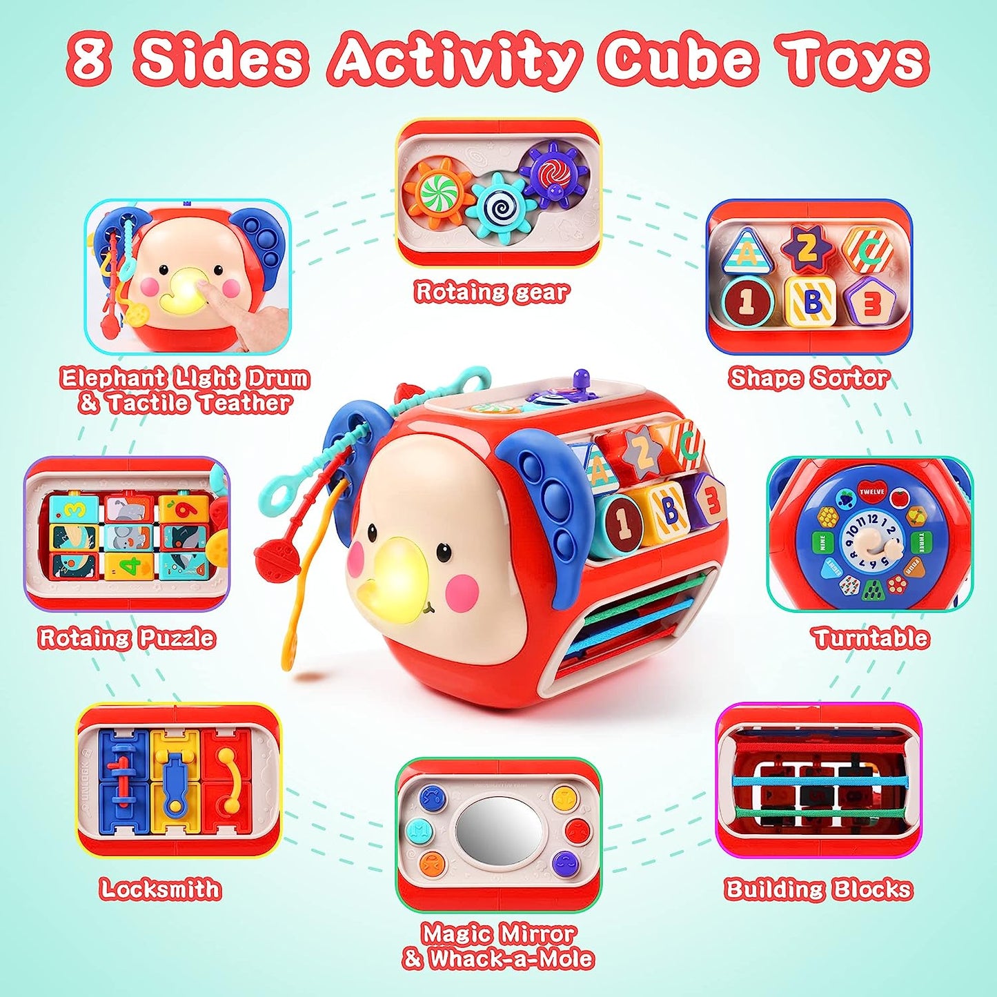 Baby Activity Cube Toy, Sensory & Toys for Toddlers, Learning Cube Toys with Music & Lights,Baby Sensory Fine Motor Skills Developmental Toys, First Birthday Gift for Kids