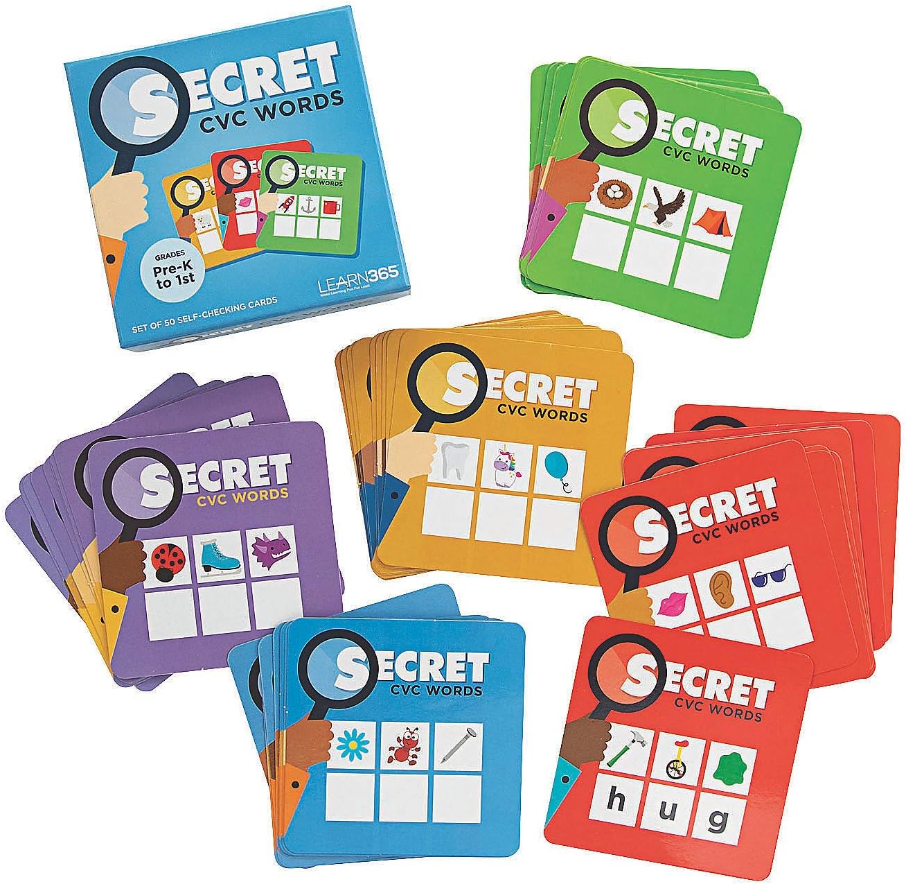 Secret CVC Word Cards - Educational - 50 Pieces