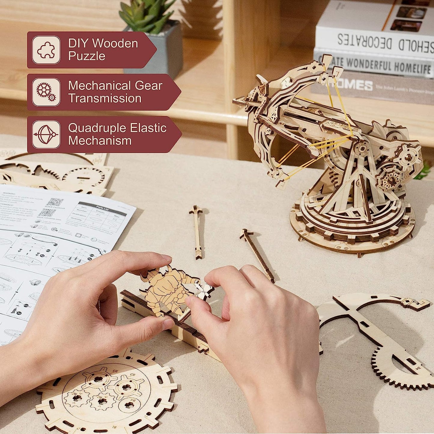 3D Puzzles for Adults Teens, DIY Catapult Mechanical Wooden Model Kits to Build, Birthday Choice