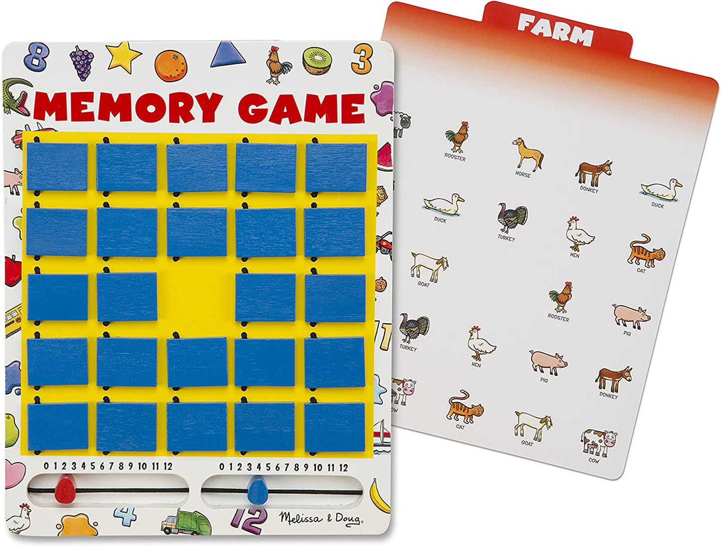 Flip to Win Travel Memory Game - Wooden Game Board, 7 Double-Sided Cards & Take-Along Magnetic Jigsaw Puzzles Travel Toy On The Farm