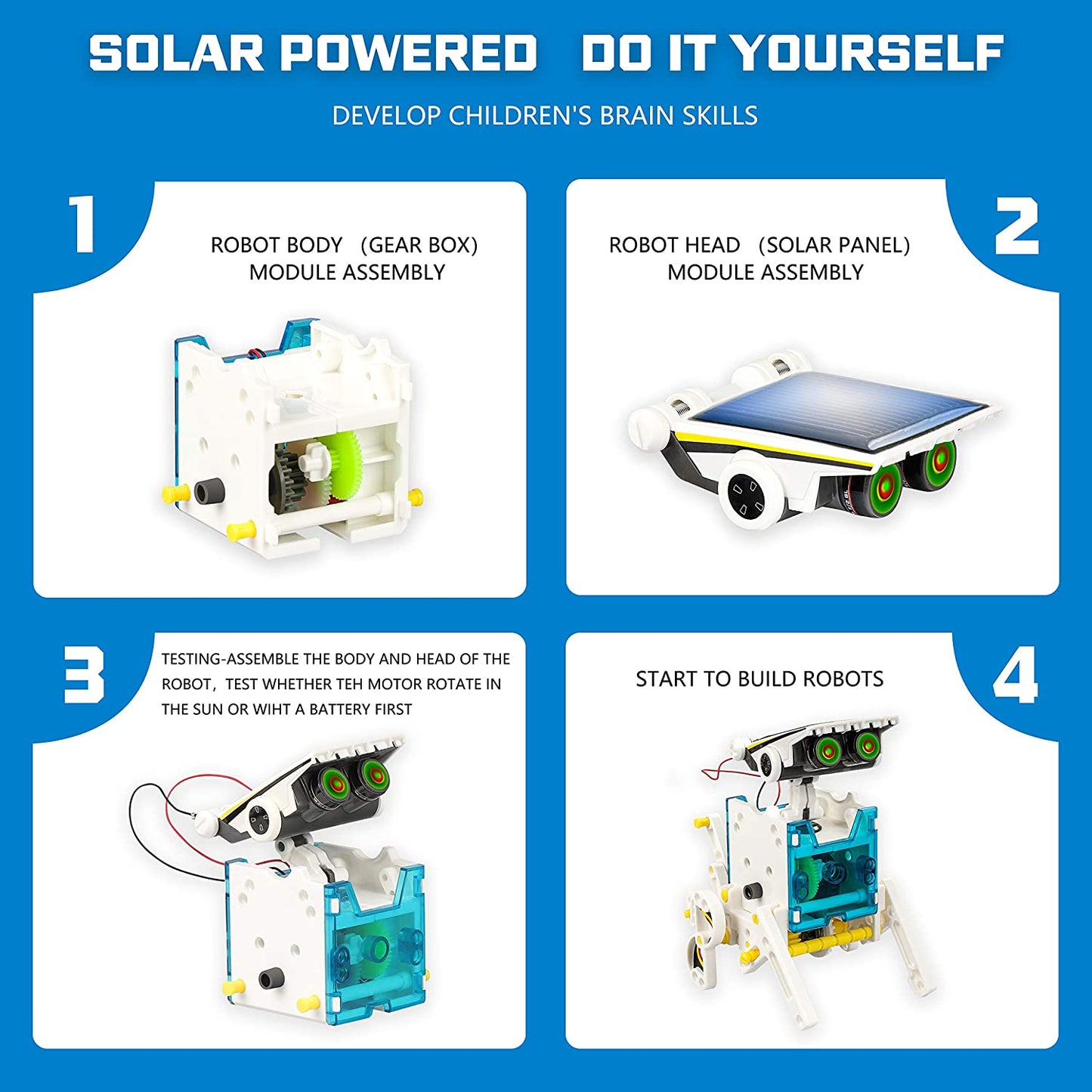 STEM 13-in-1 Solar Power Robots Creation Toy, Educational Experiment DIY Robotics Kit, Science Toy Solar Powered Building Robotic Set Age 8-12 for Boys Girls Kids Teens to Build