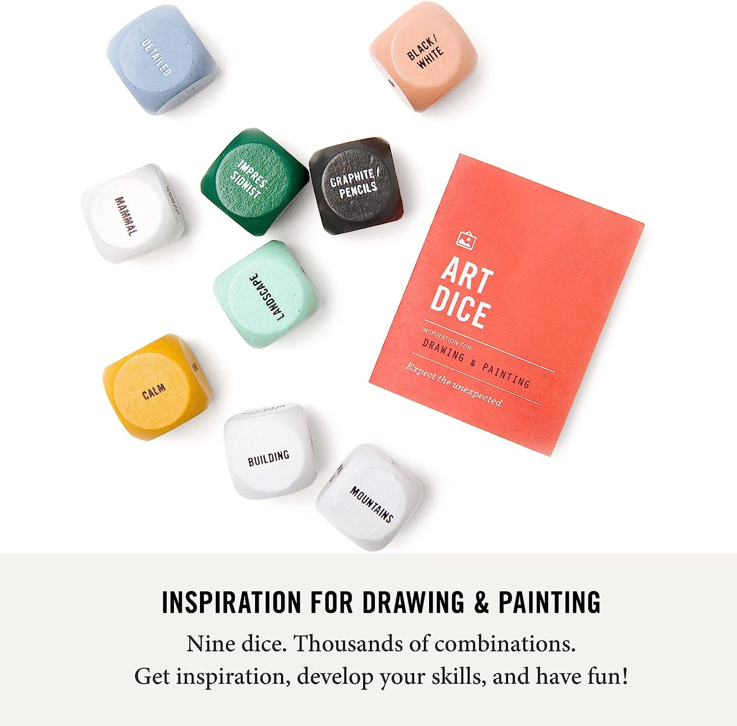 Art Dice - Drawing & Painting Game for Adults, Artists & Teachers - Set of 9 Dice for Creative Inspiration in The Studio and Classroom - Gift for Artist - 1+ Players