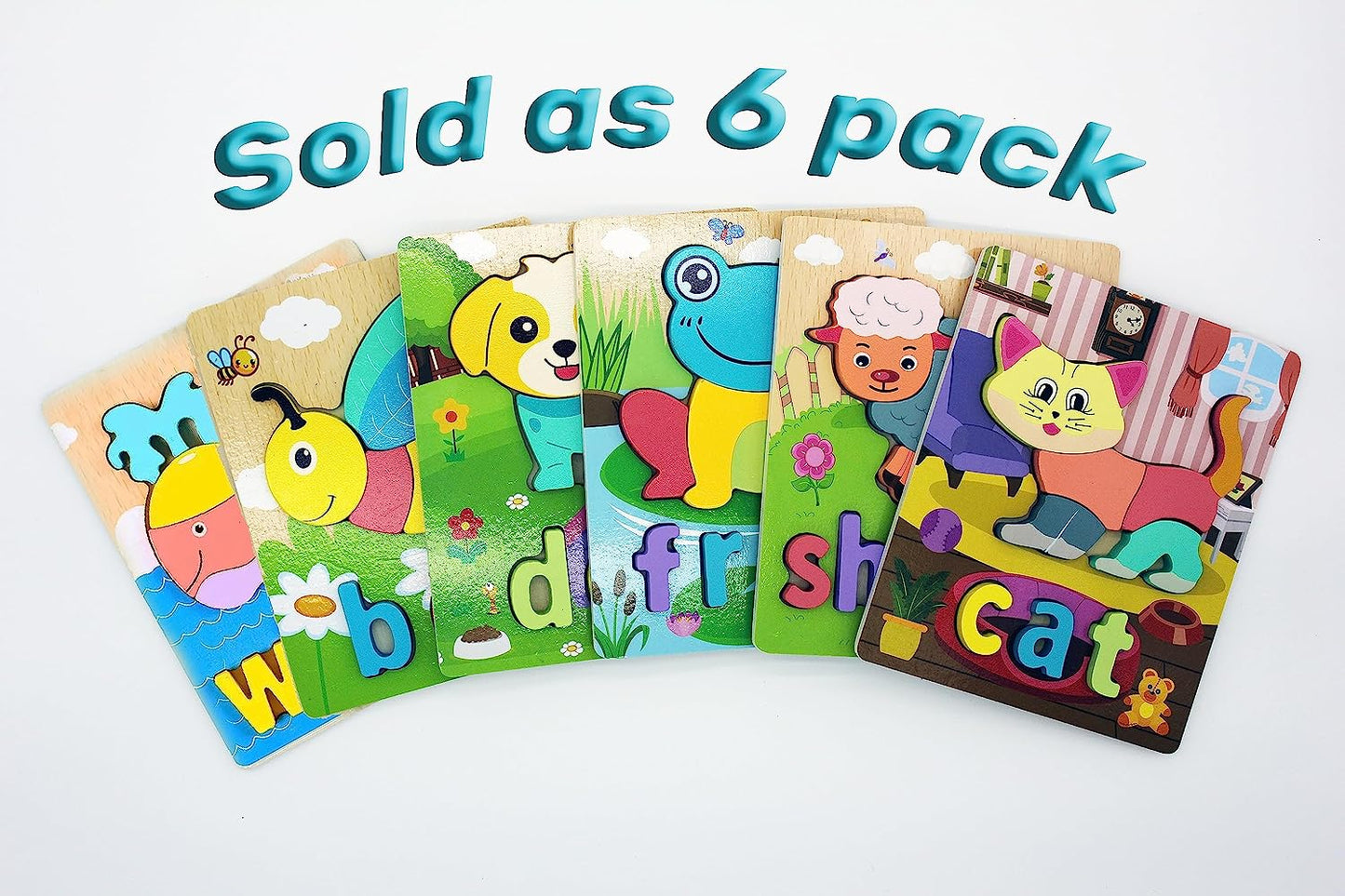 6-Pack Animal Alphabet Matching Wooden 3D Puzzle Toddler 3-6 Educational Spelling Early Learning Puzzle boy Girl Gift Kids Toys