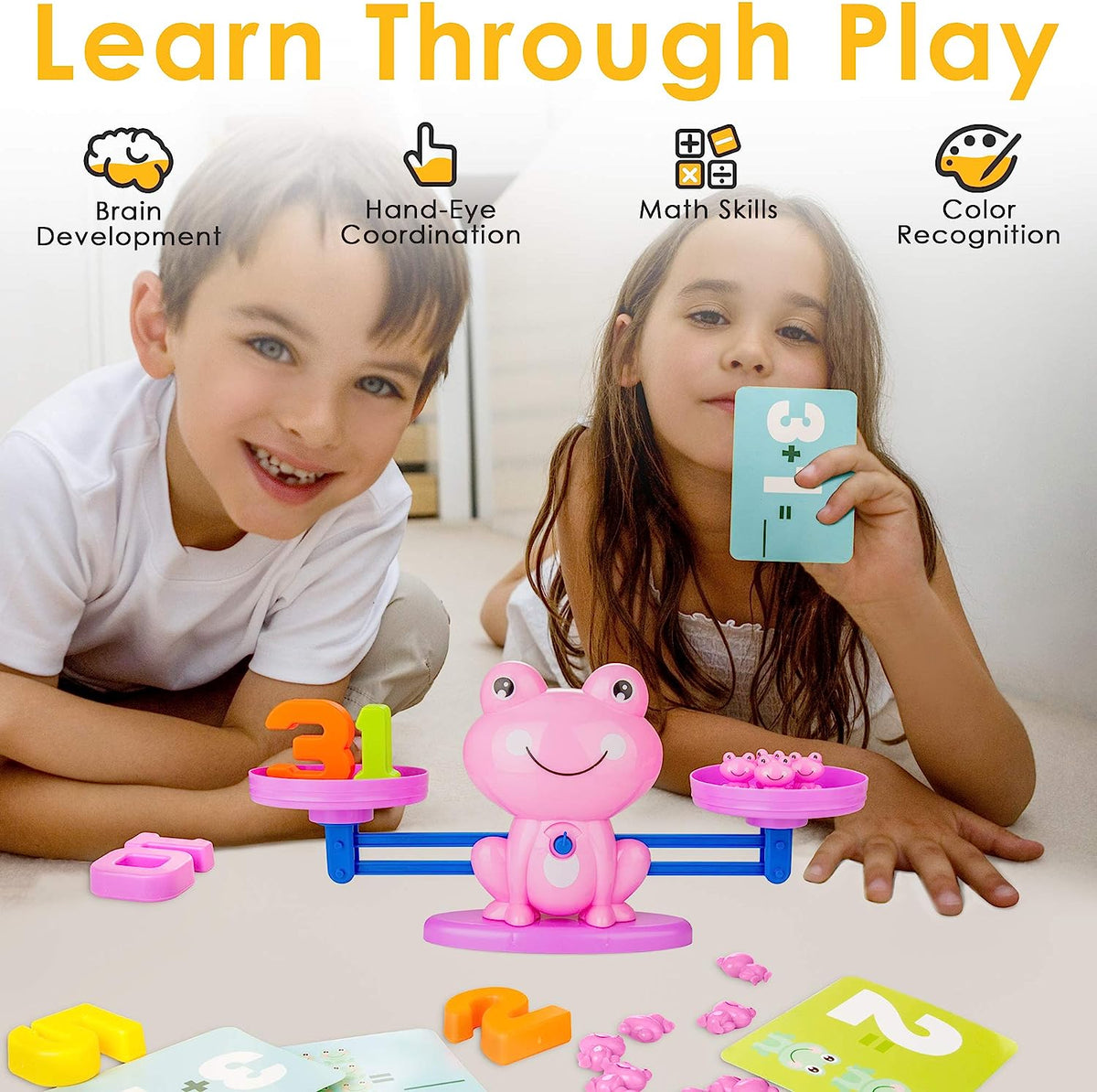 Counting Balance Toy for Toddlers, Frog Educational Toy Number Counting Scale for Teachers and Students,STEM Learning Tool Math Game for Kids Gift Age 3+,63 PCS, Pink