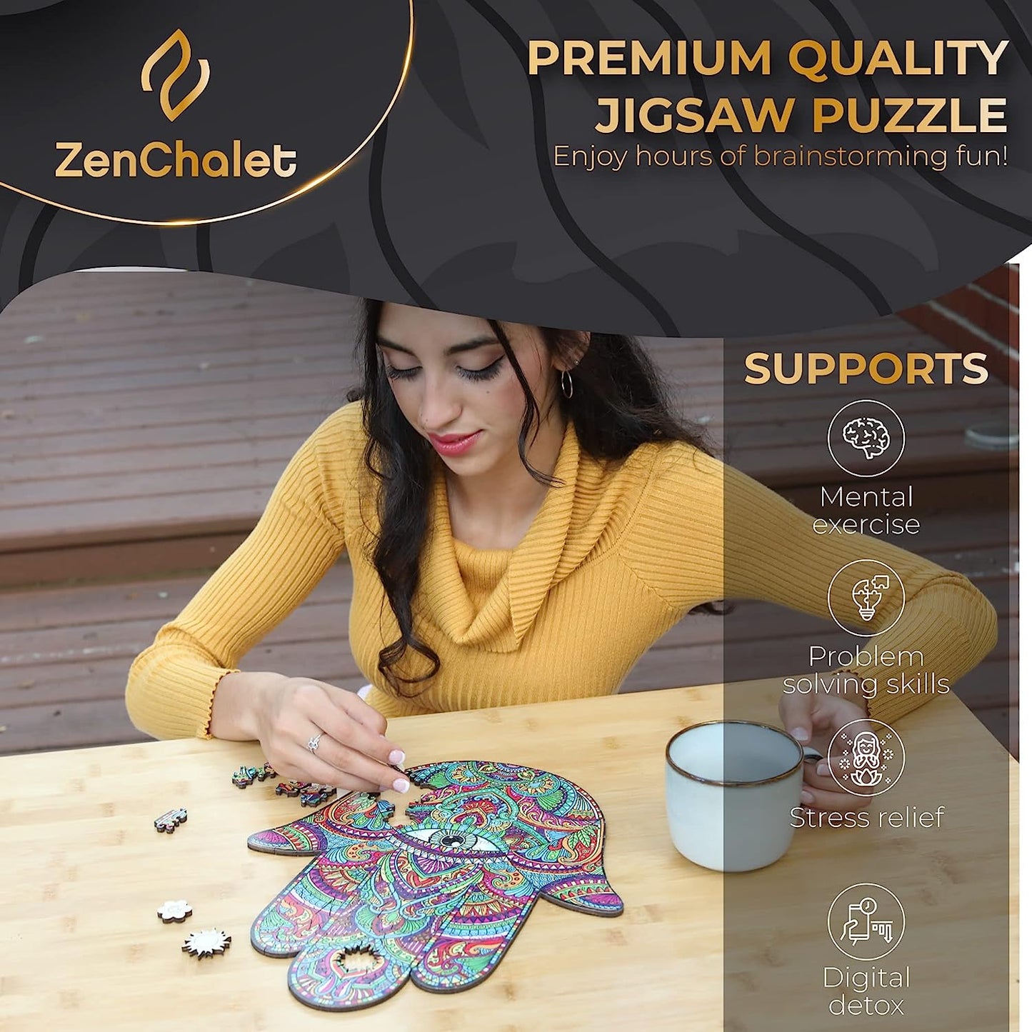 Hamsa Hand Wooden Jigsaw Puzzles for Adults - 500 Piece Puzzle, Hand Puzzles for Hamsa Hand Decor, Adult Puzzles, Wooden Puzzles for Adults, Hand of Fatima Wooden Puzzle, Gifts for Grandma