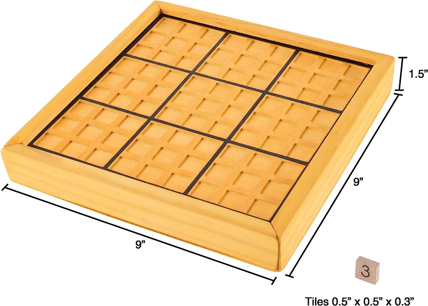Wood Sudoku Board Game Set- Complete Set with Number Tiles, Wooden Game Board and Puzzle Book- Number Thinking Game for Adults and Kids (80-EC03)