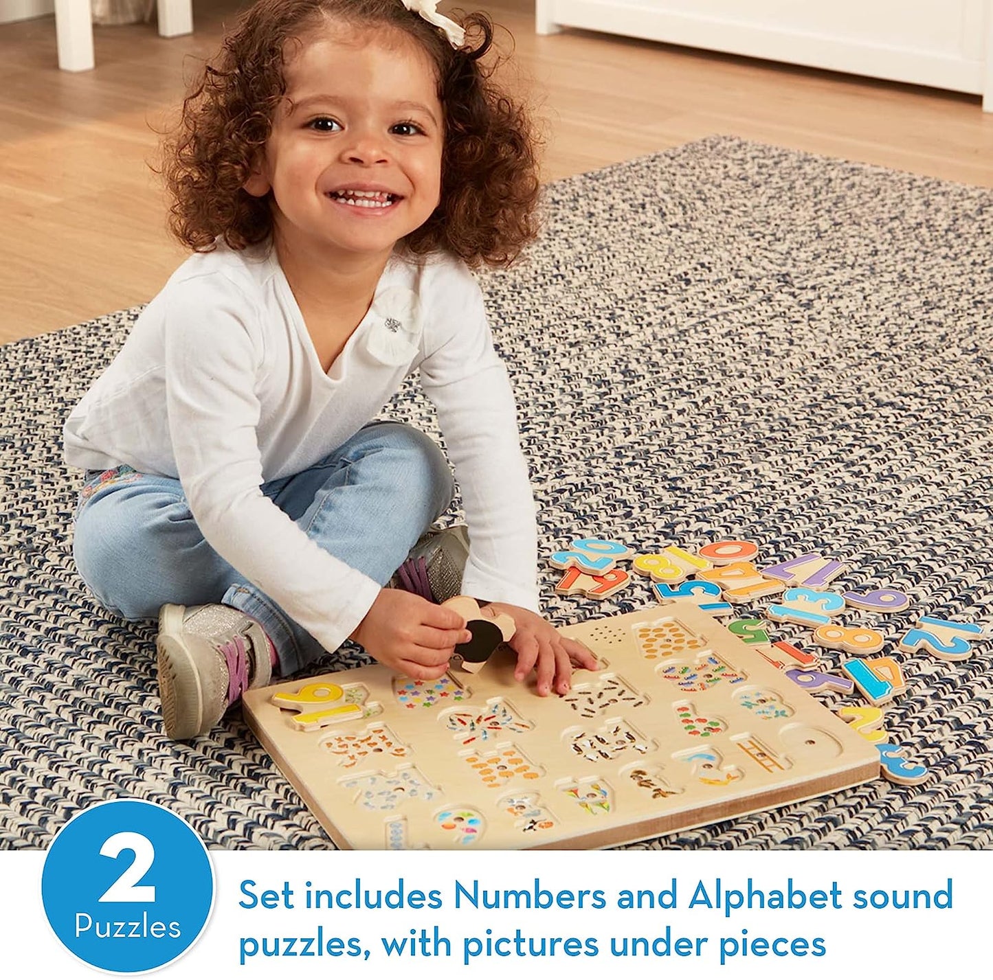 Sound Puzzles Set: Numbers and Alphabet - Wooden Peg Puzzles - ABC Sounds Puzzle For Toddlers, Number Puzzles For Toddlers And Kids Ages 3+