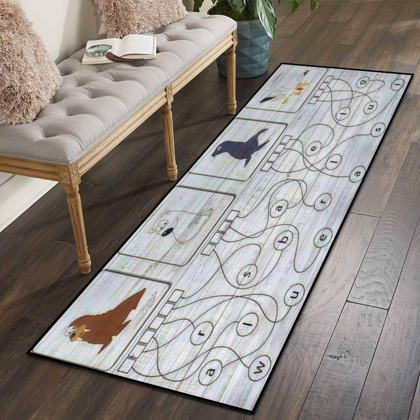 Area Runner Rug 2x6 Ft Educational Puzzle Game for Kids Find The Hidden Words Walrus Bear sea Non Skid Floor Mat for Living Room Kids Room Bedroom Kitchen Floor Hallways Carpet Throw Rugs