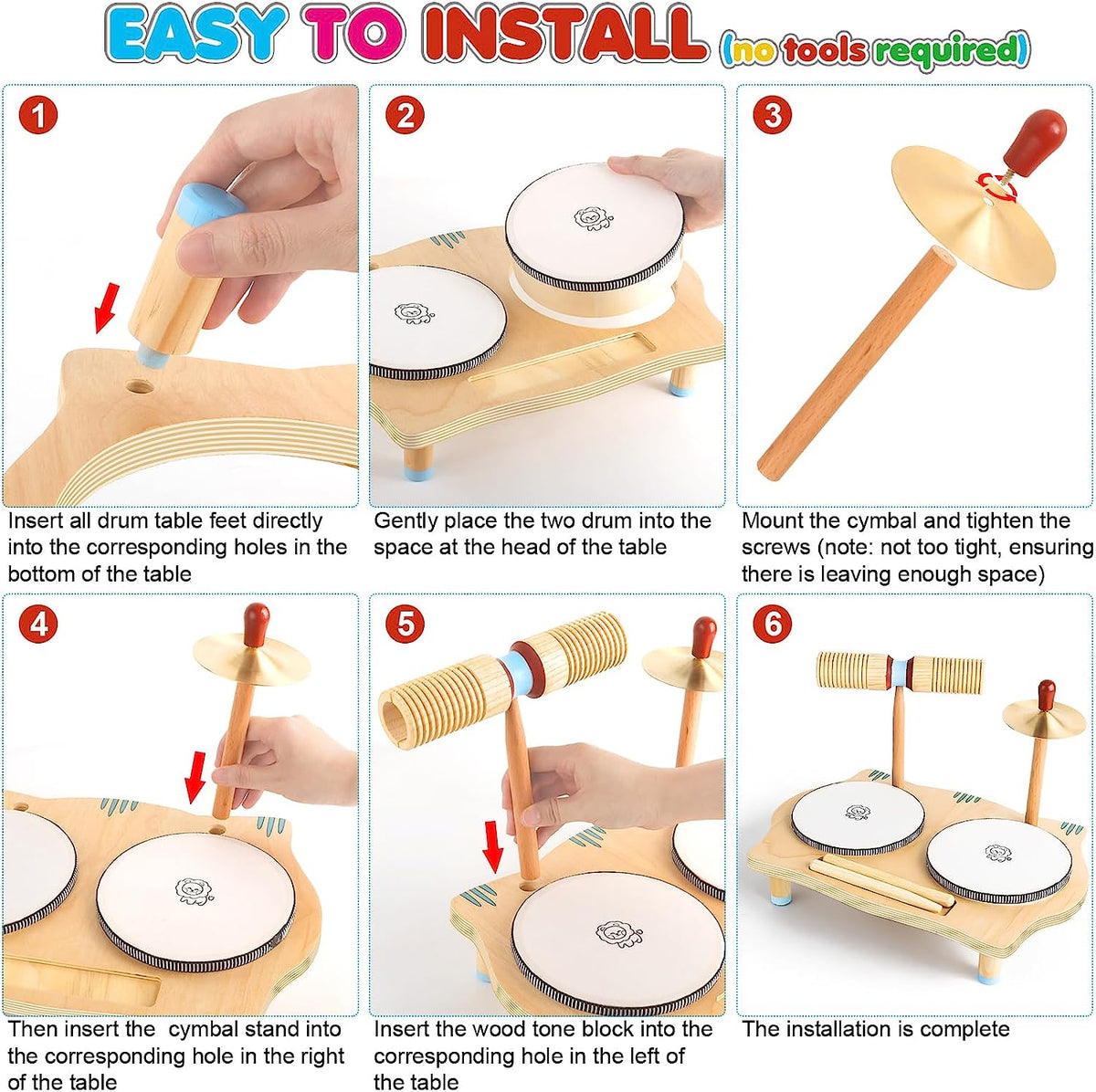Kids Drum Set, Kids Musical Instruments, All in One Wooden Musical Table Top Drum Kit Play Set, Educational Percussion Drum Sensory Toys Birthday Gifts for Children Boys and Girls.