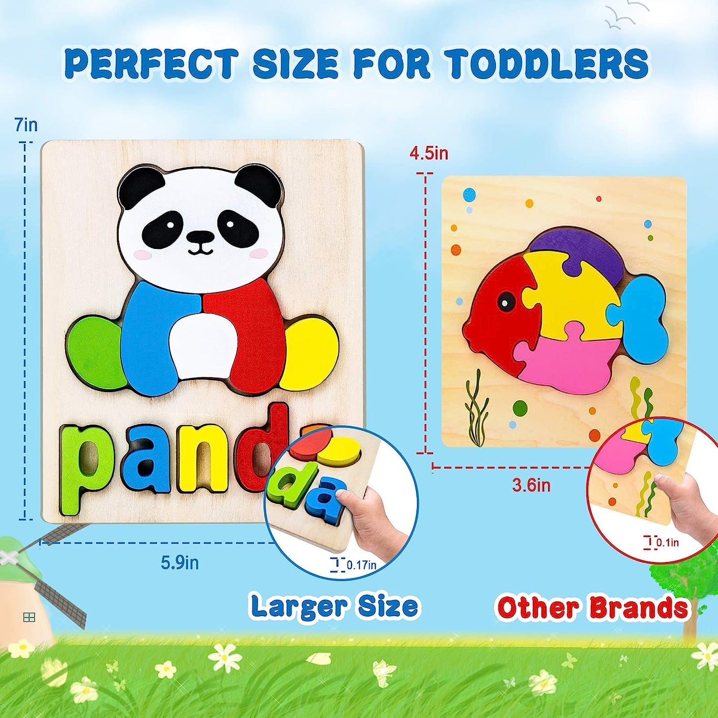 Wooden Puzzles Toddler Toys for Kids 1 2 3 Years Old Boys Girls Toddler Puzzles Toys Eco Friendly Child Gifts with Animal Shape Alphabet Spelling Puzzles Preschool Learning Toys(6 Pack)