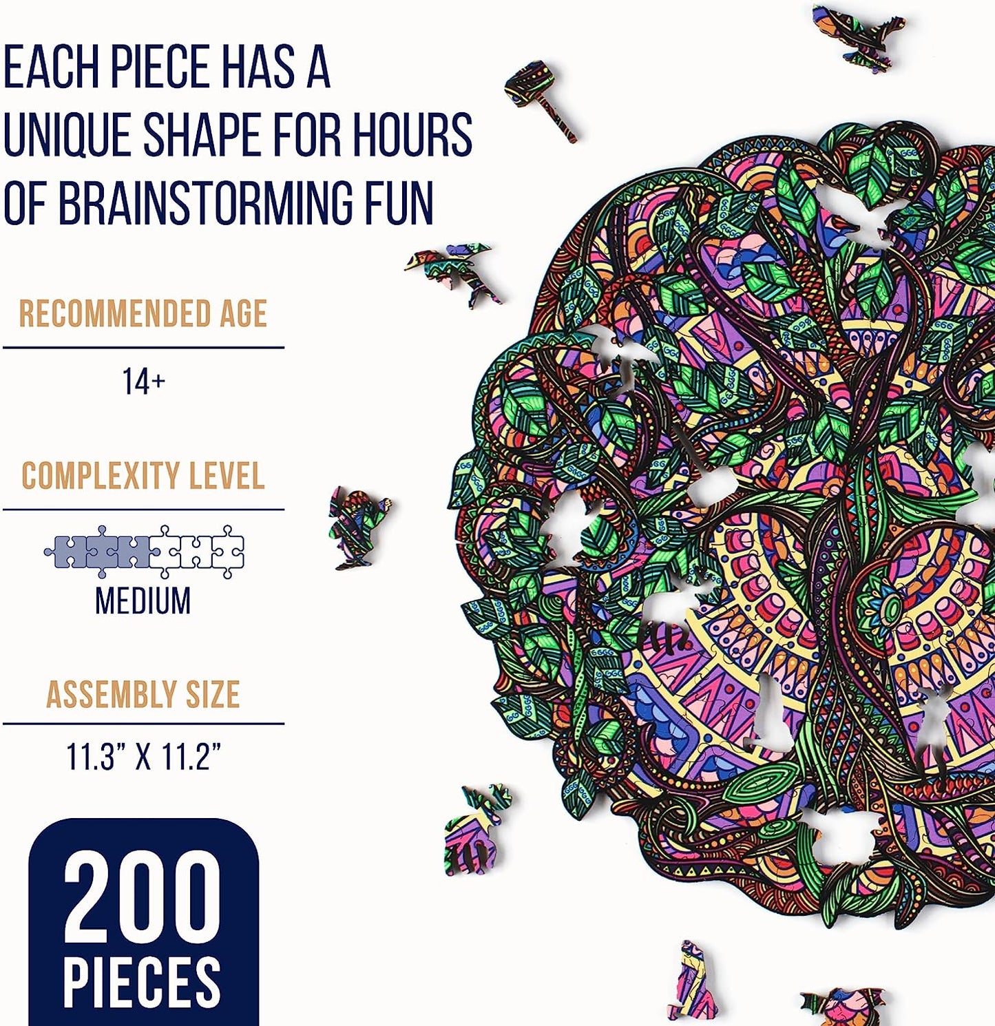 Tree of Life 200 Piece Wooden Jigsaw Puzzle for Adults - Uniquely Shaped Pieces with Durable Construction - Perfect for Birthday Gifts, Game Nights and Camping