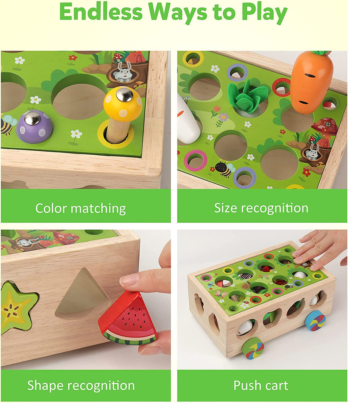 Fine Motor Toys for Baby Toddler, Wooden Shape Sorter Carrot Harvest Game, Preschool Learning Educational Gift Toy for 3 4 5 Year Old